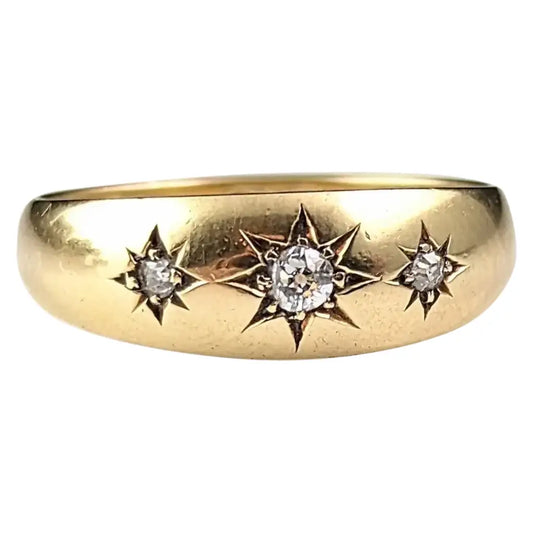 Antique 18ct gold Diamond Gypsy set ring, Stars, Celestial
