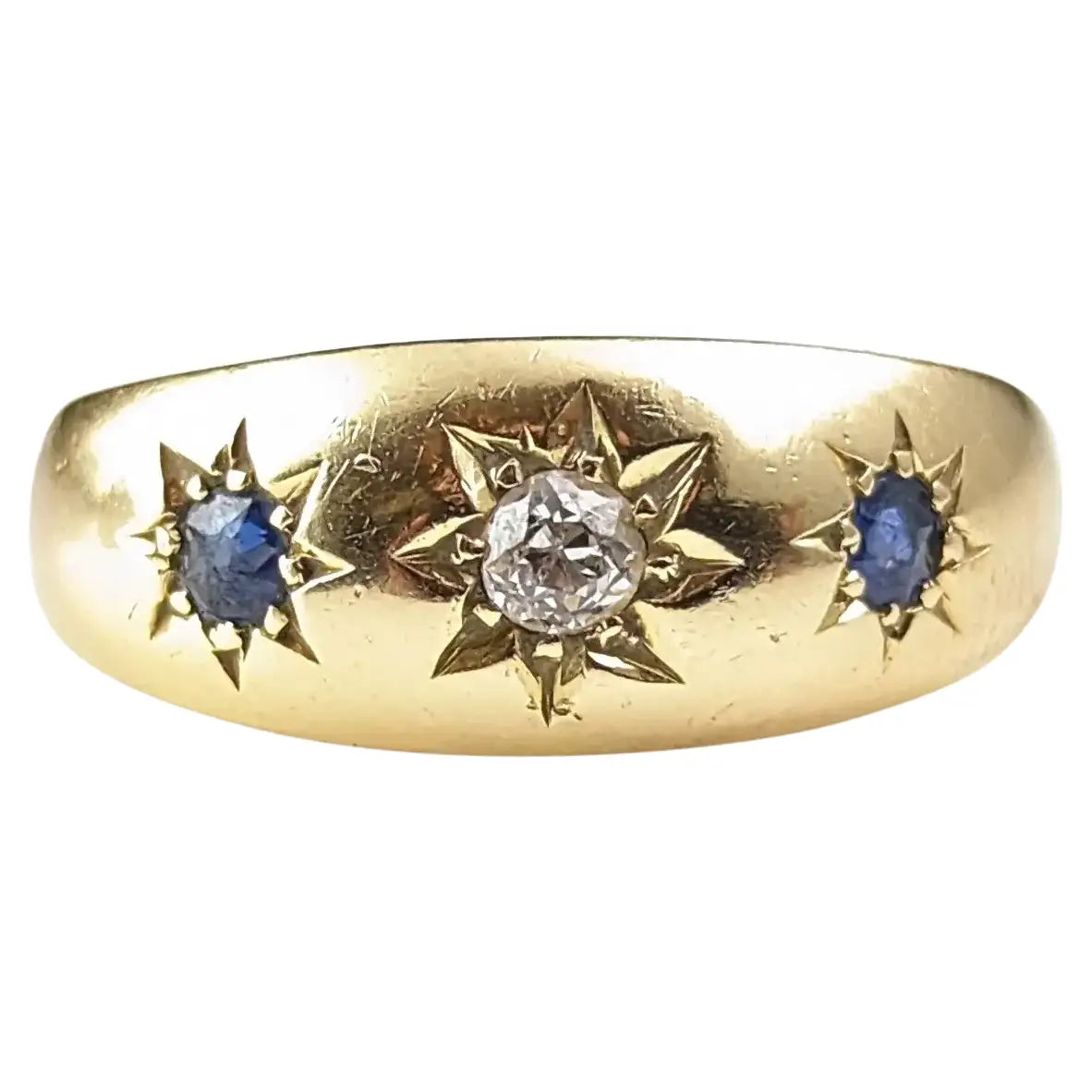Antique 18ct Sapphire and Diamond gypsy ring, star set – StolenAttic