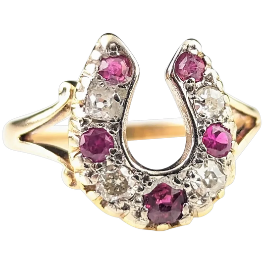 Antique Ruby and Diamond horseshoe ring, 18ct yellow gold