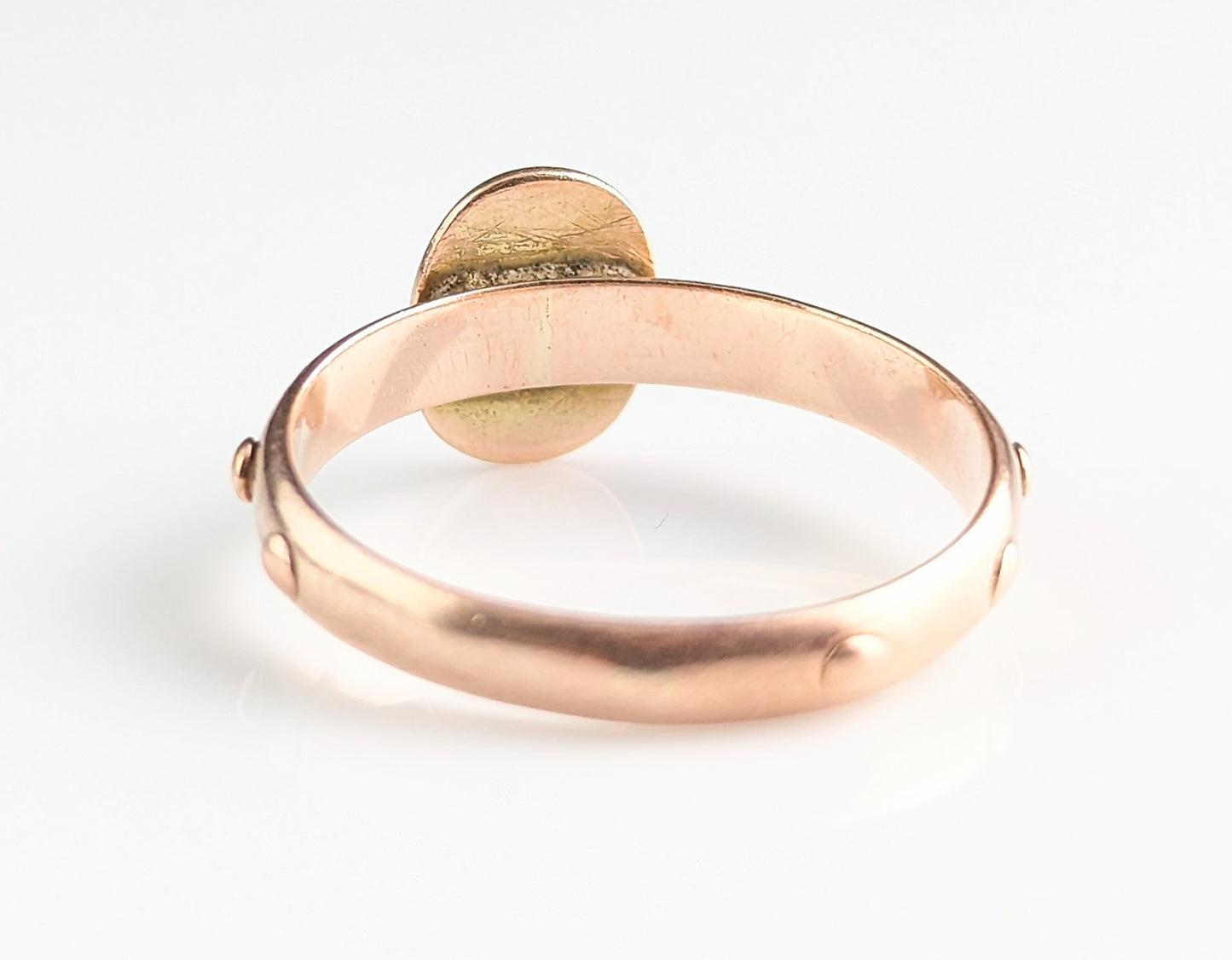 Antique Victorian 9ct Rose gold Rosary ring, Blue enamel cross, Victorian