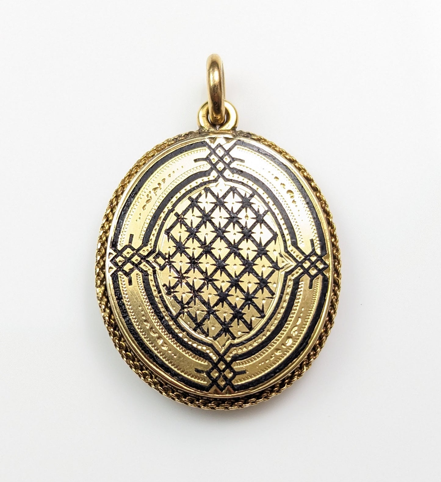 Antique Mourning locket, 18ct gold and black enamel, Victorian