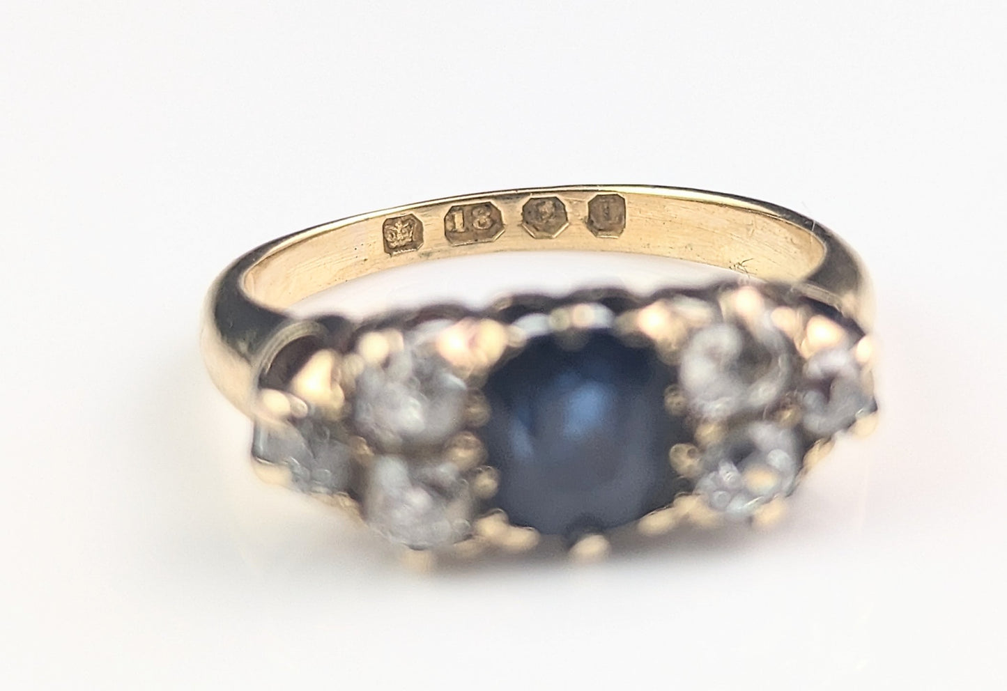 Antique Sapphire and Diamond ring, 18ct yellow gold, Victorian