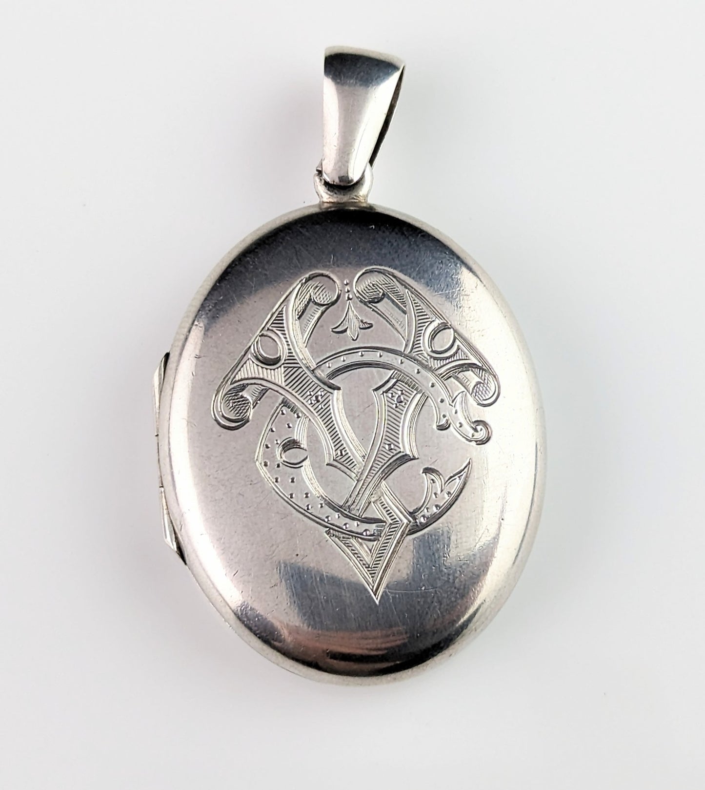 Antique Victorian silver locket, Cross and Monogram