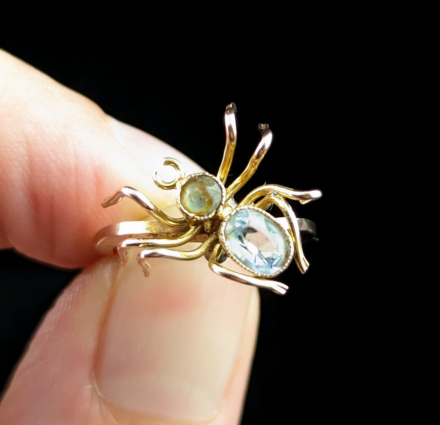 Antique Spider conversion ring, 9ct gold, Spinel and paste
