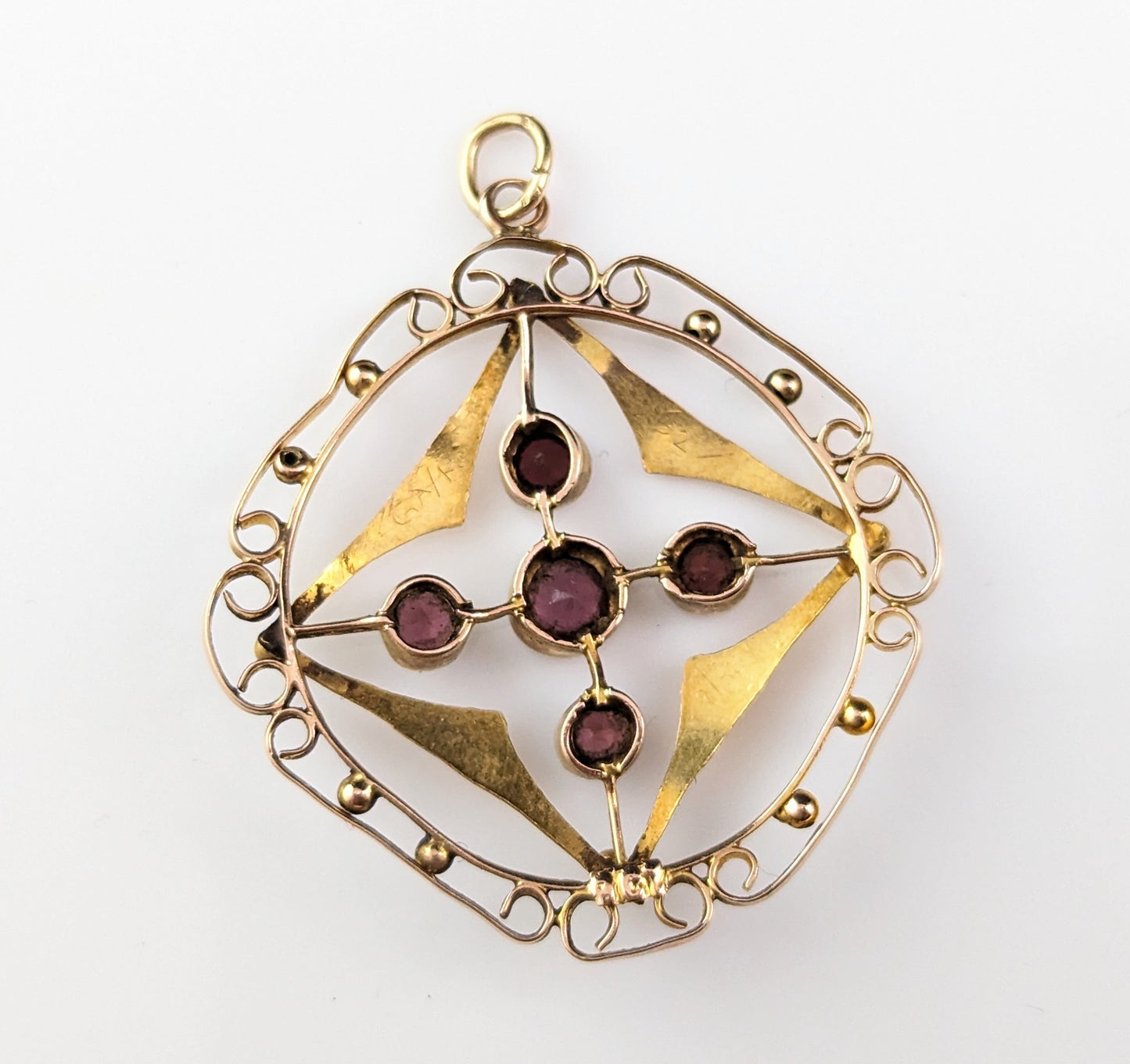 Antique Garnet pendant, Art Nouveau, 9ct gold