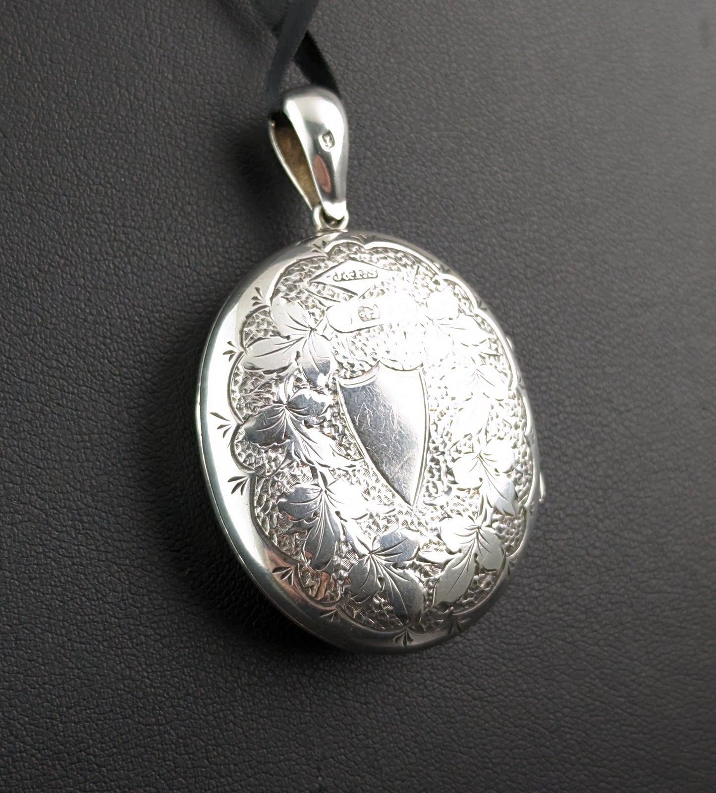 Antique Enamelled silver locket, White Rose, Victorian
