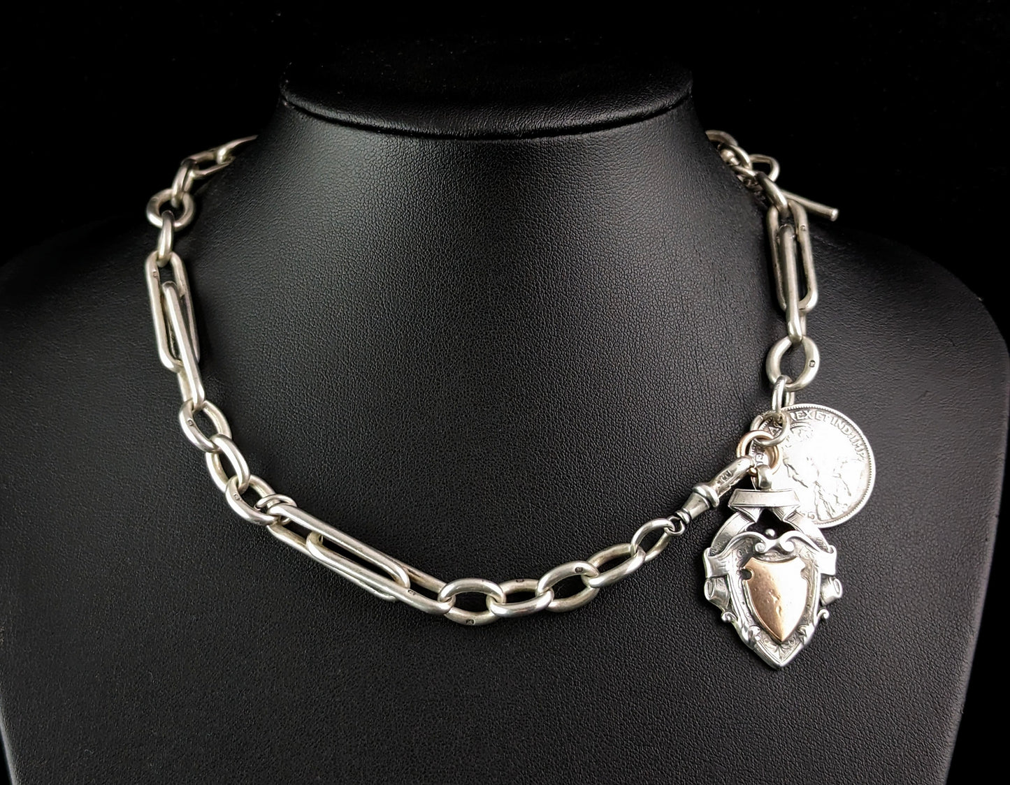 Antique sterling silver Albert chain, watch chain, Heavy