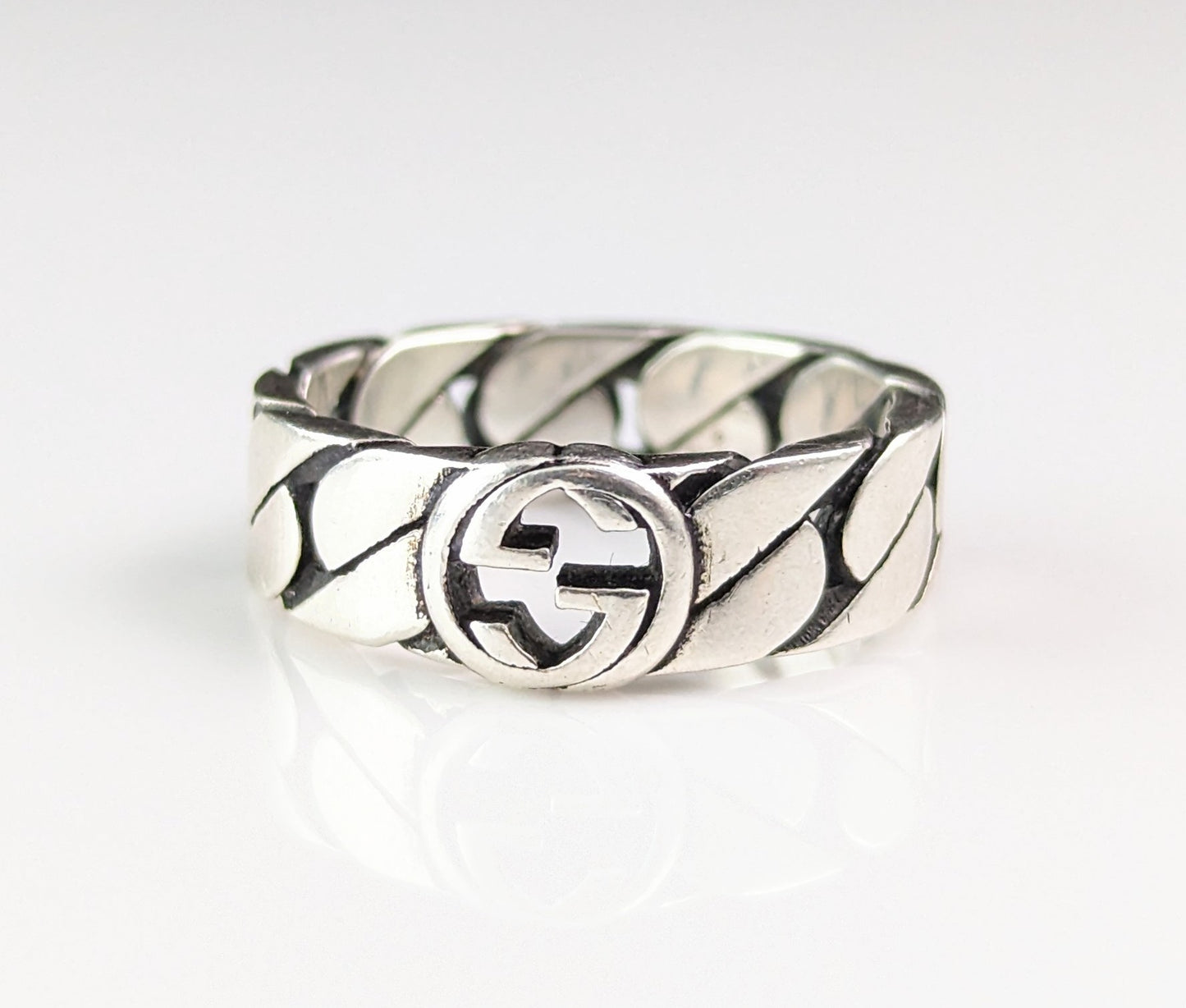 Vintage Gucci sterling silver chain link ring, boxed