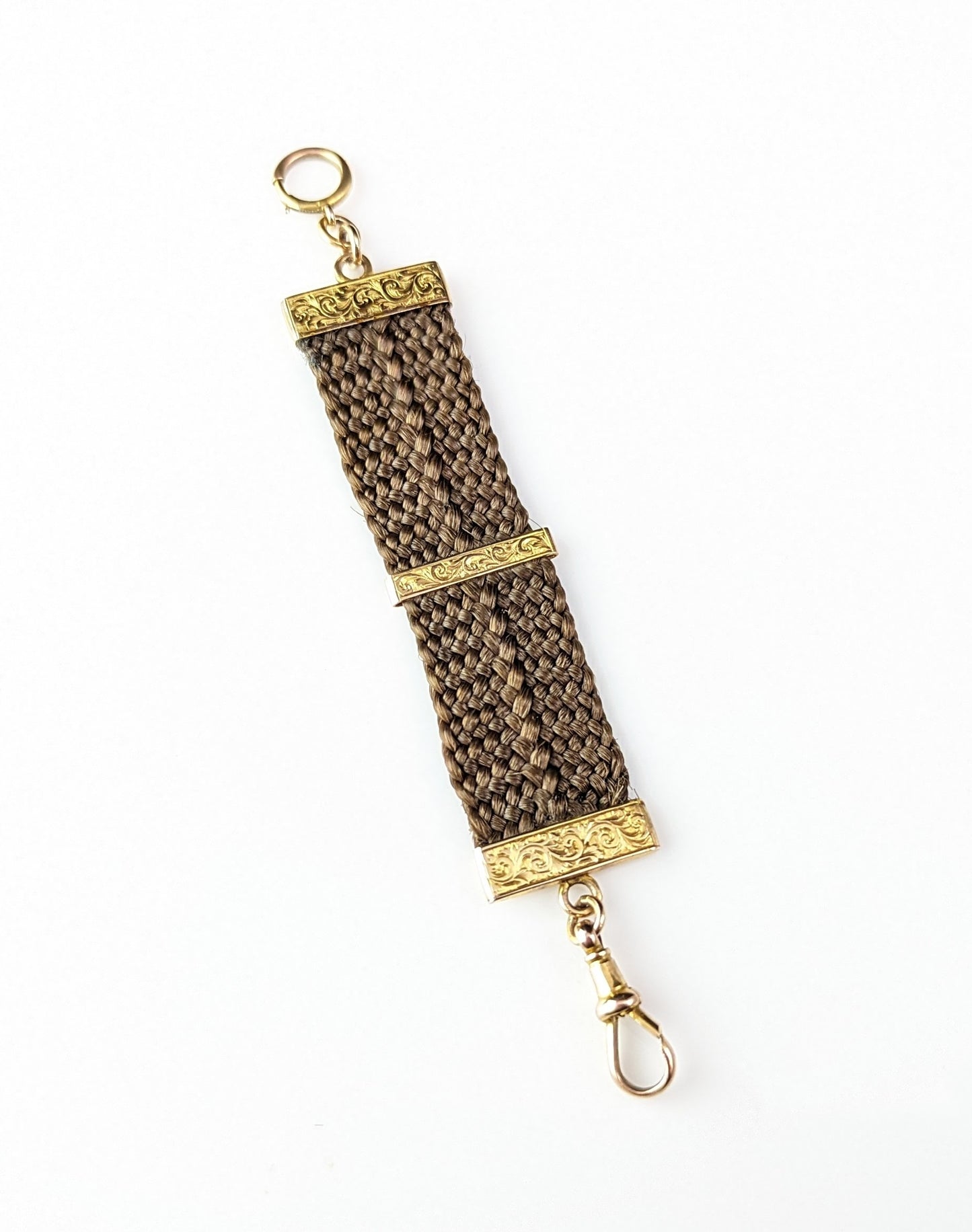 Antique Hairwork Watch fob chain, 9ct gold, Victorian