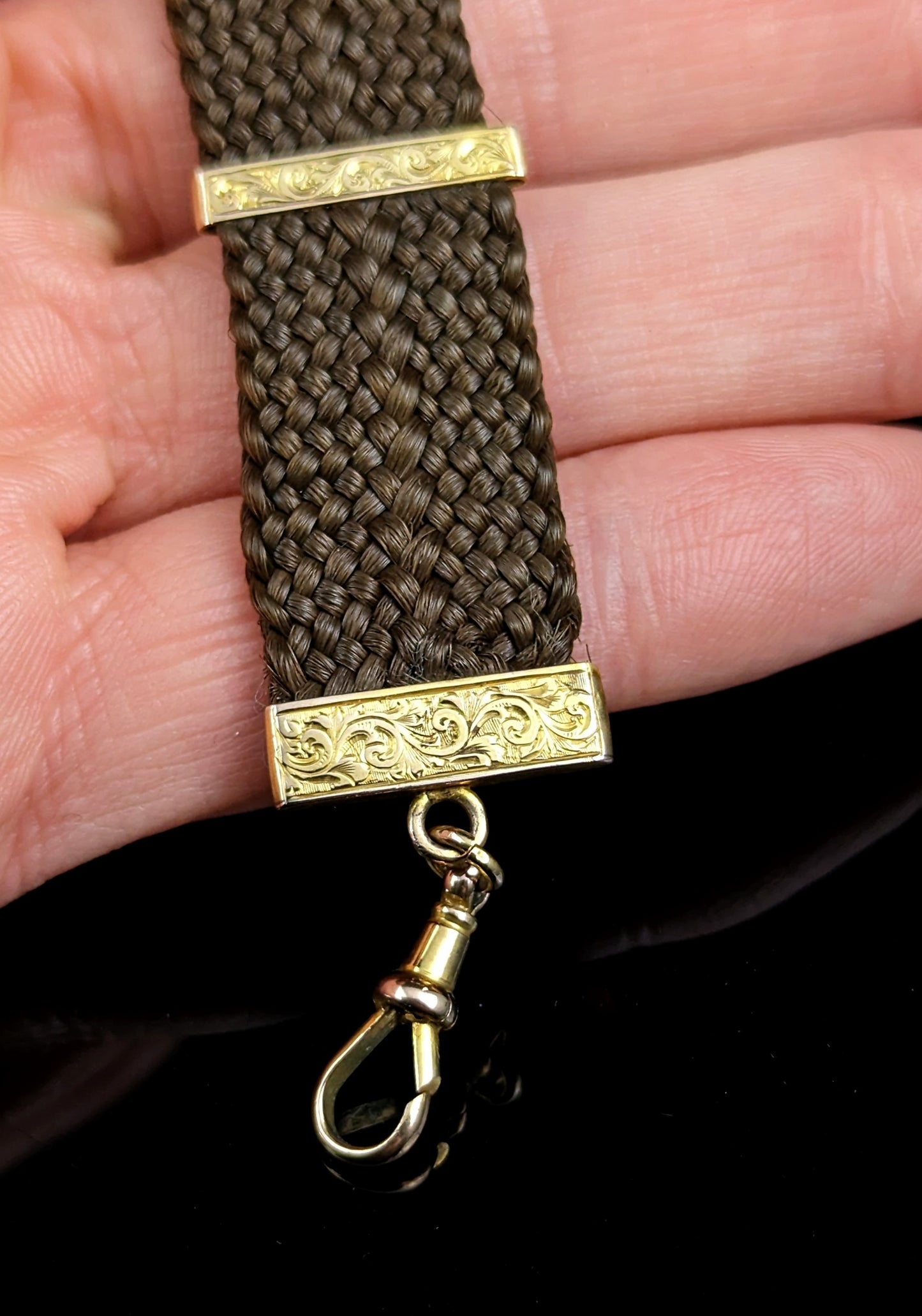 Antique Hairwork Watch fob chain, 9ct gold, Victorian
