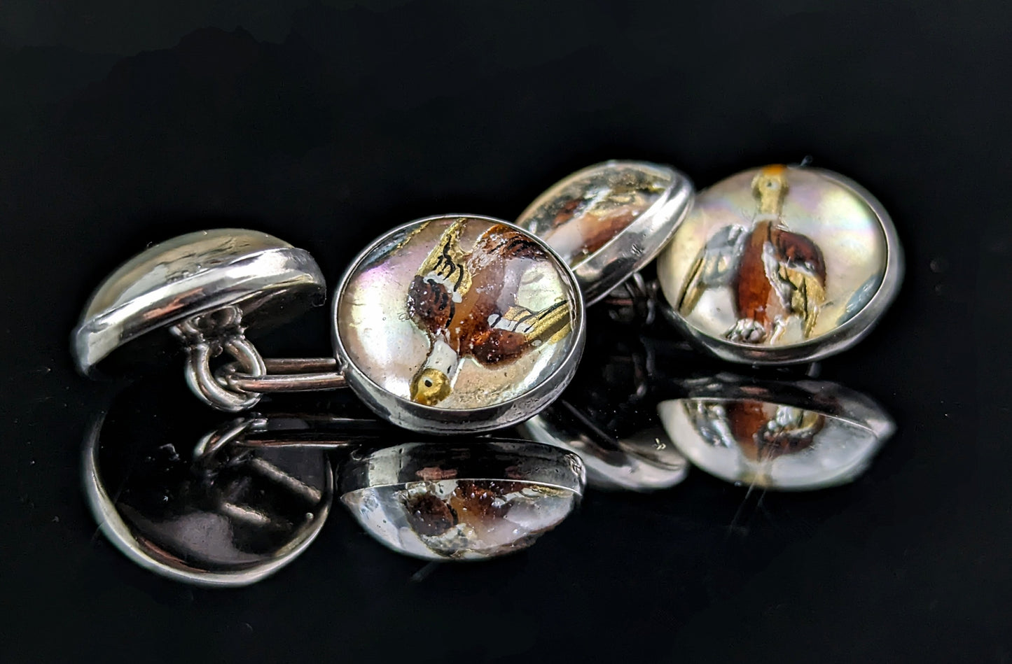 Art Deco Essex crystal Duck cufflinks, Sterling silver