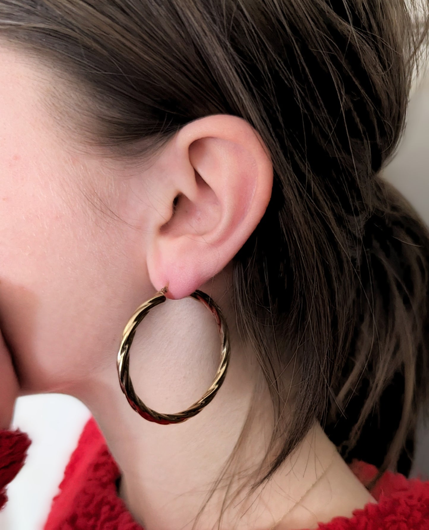 Vintage 9ct gold twist hoop earrings, large size hoops