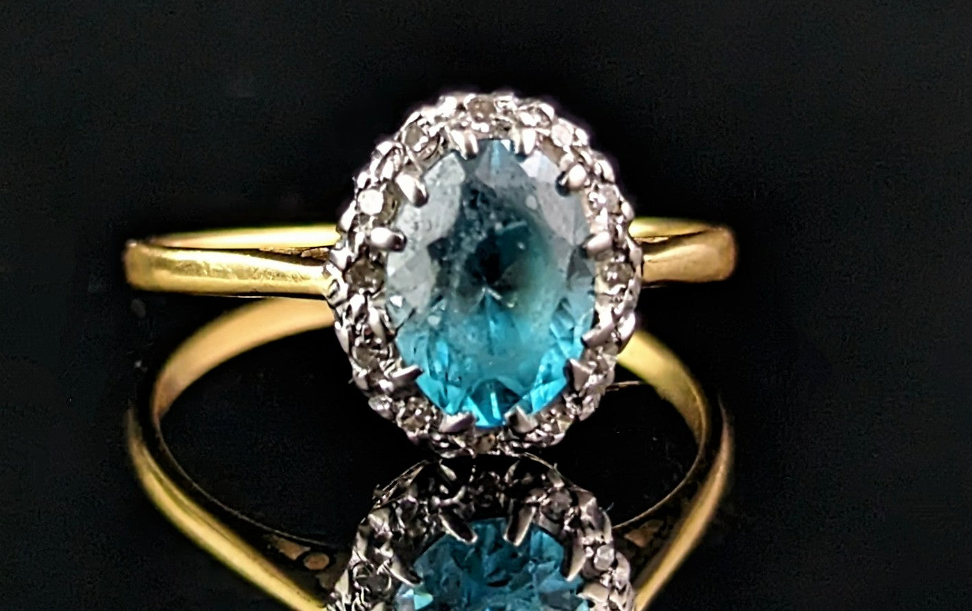 Vintage Blue Zircon and Diamond ring, 18ct gold