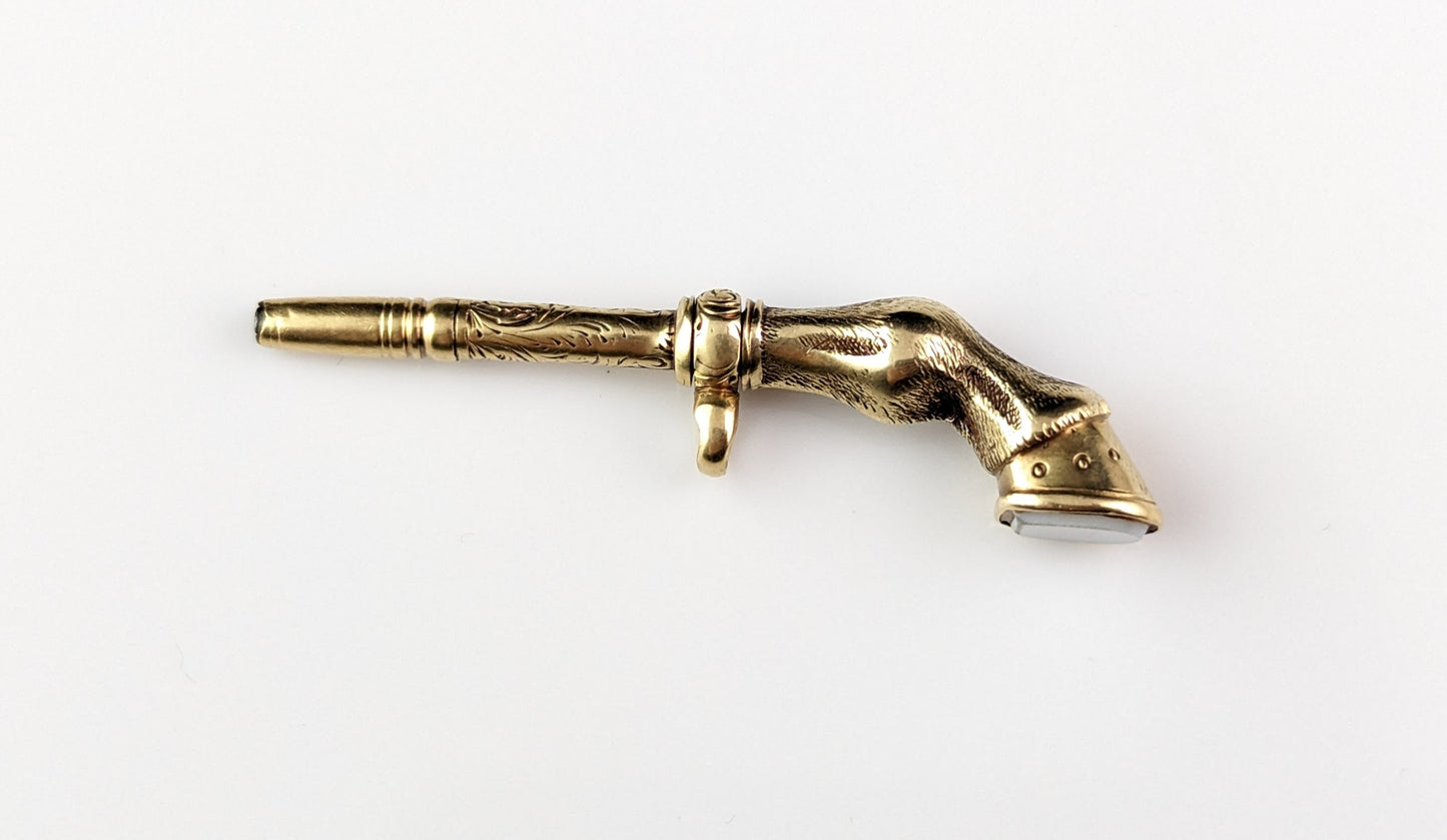 Antique 9ct gold Horse Hoof watch key, Fob pendant, Victorian