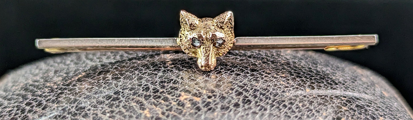 Antique Diamond fox brooch, 15ct gold and platinum