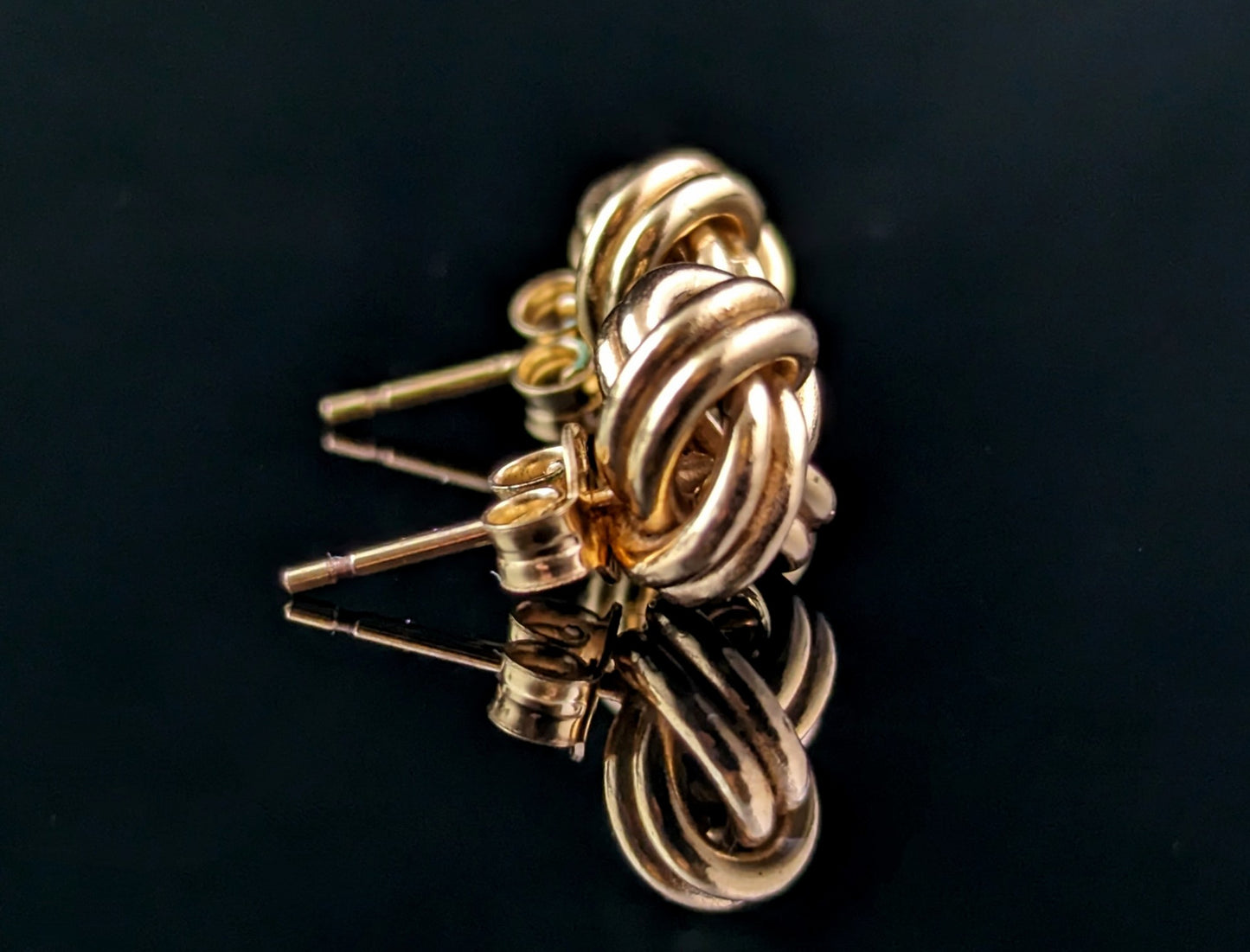 Vintage 9ct yellow gold knot earrings, studs