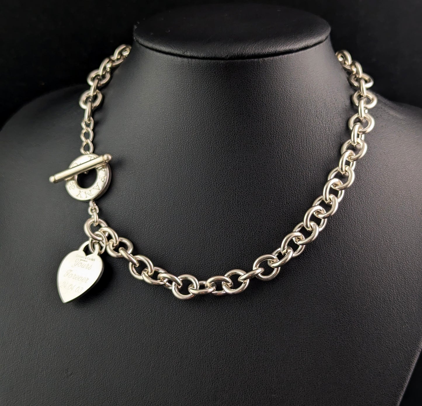 Vintage Sterling silver Return to Tiffany Heart tag toggle necklace, Choker