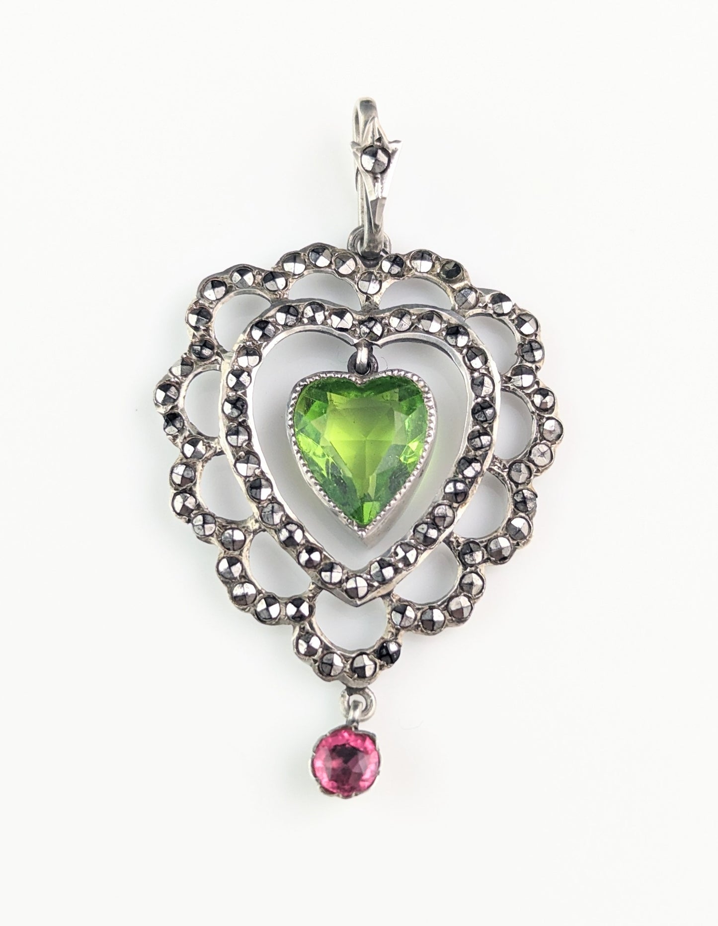 Antique Paste heart dropper pendant, 800 silver