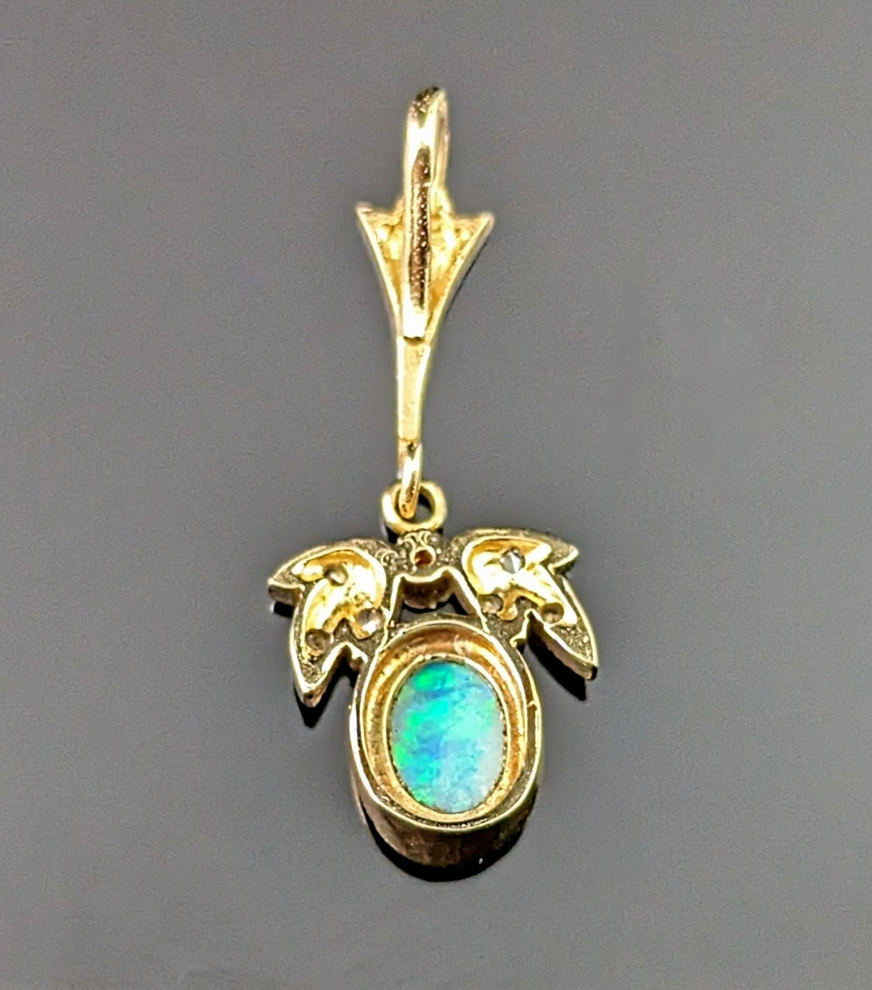 Vintage Opal and Diamond pendant, 9ct gold, Dainty, Art Deco style