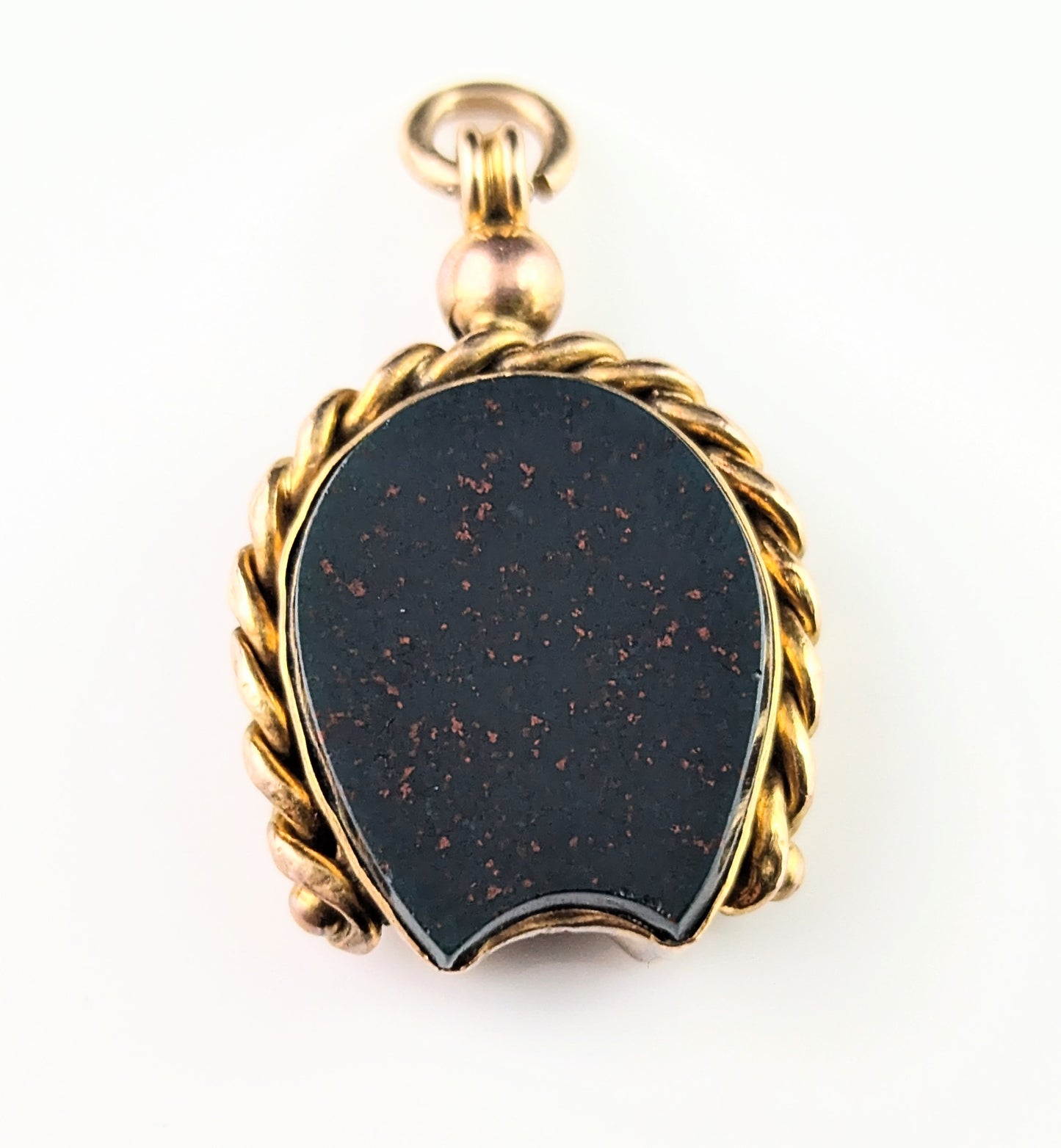Antique 9ct gold Lucky Horseshoe seal fob pendant, Bloodstone