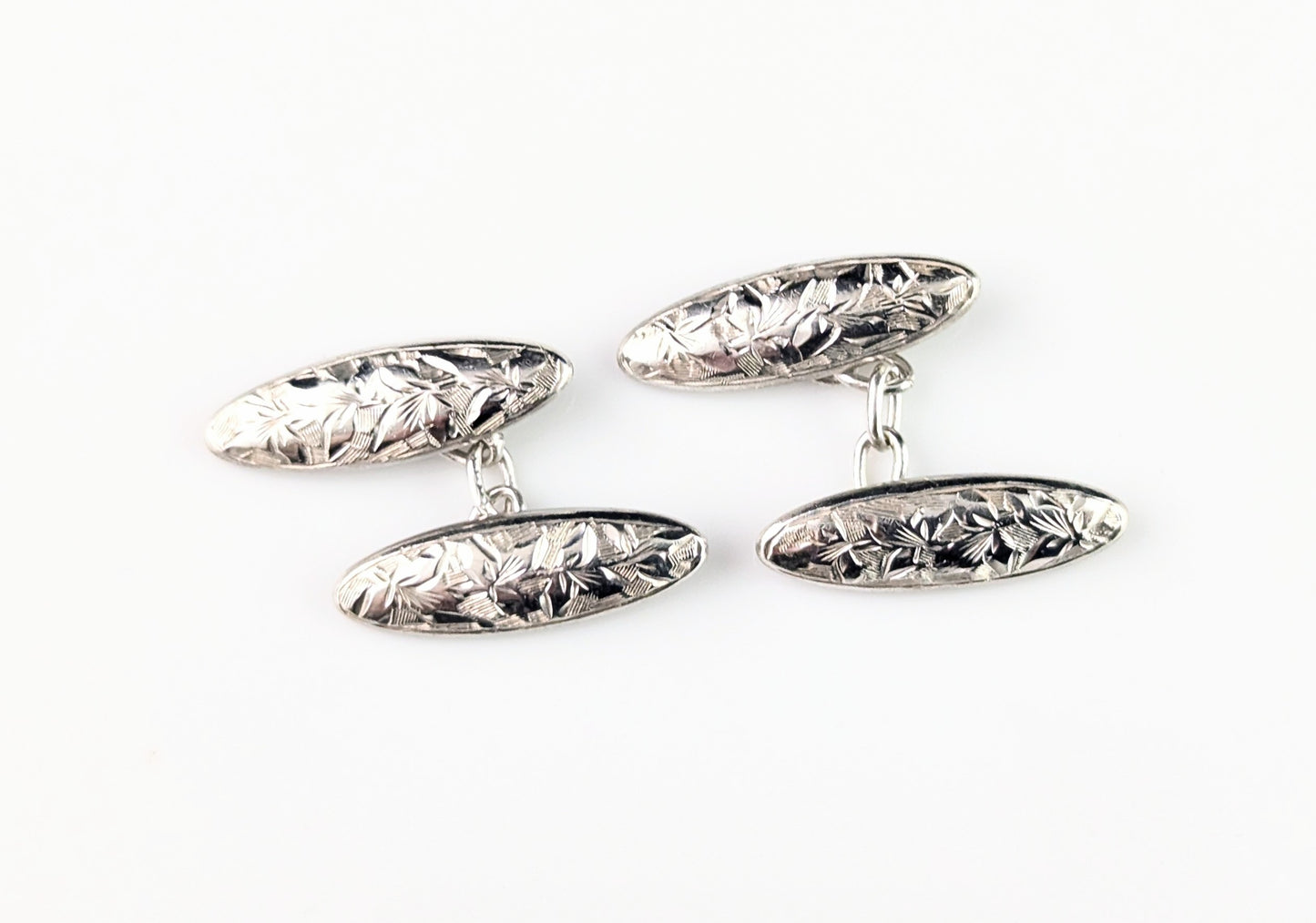 Antique Victorian sterling silver cufflinks, engraved