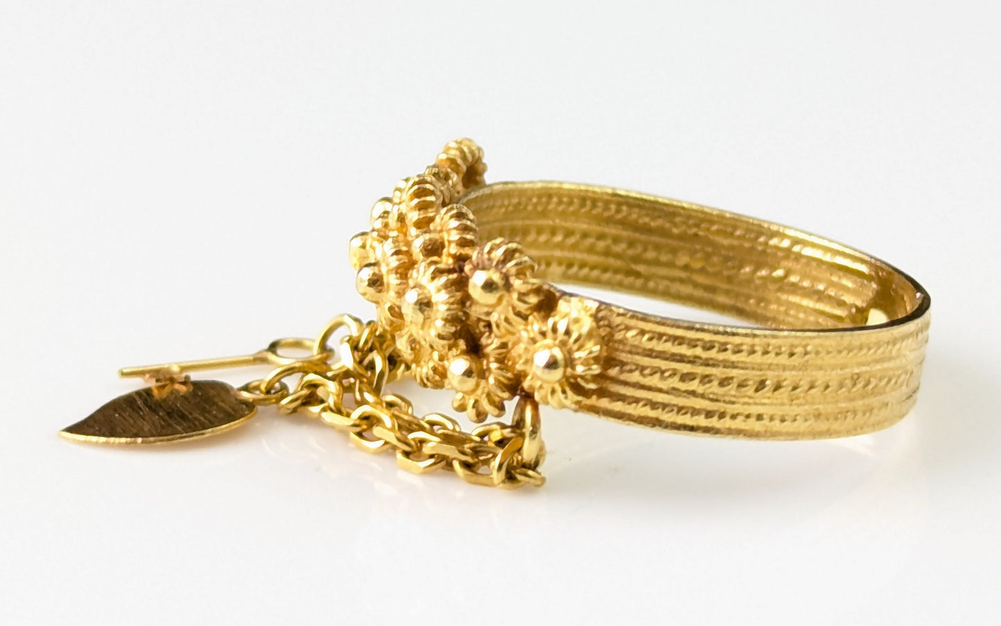 Antique Sardinian wedding band, Floral, Key and Heart