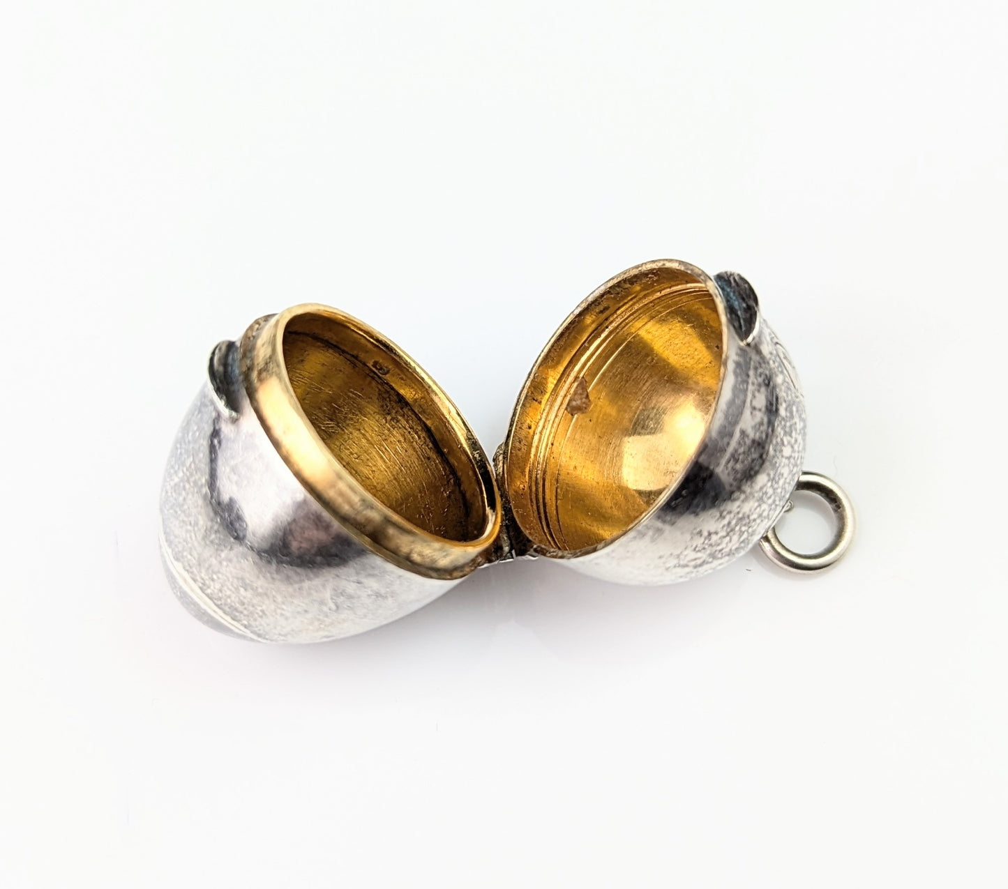 Antique sterling silver egg pendant locket, thimble holder