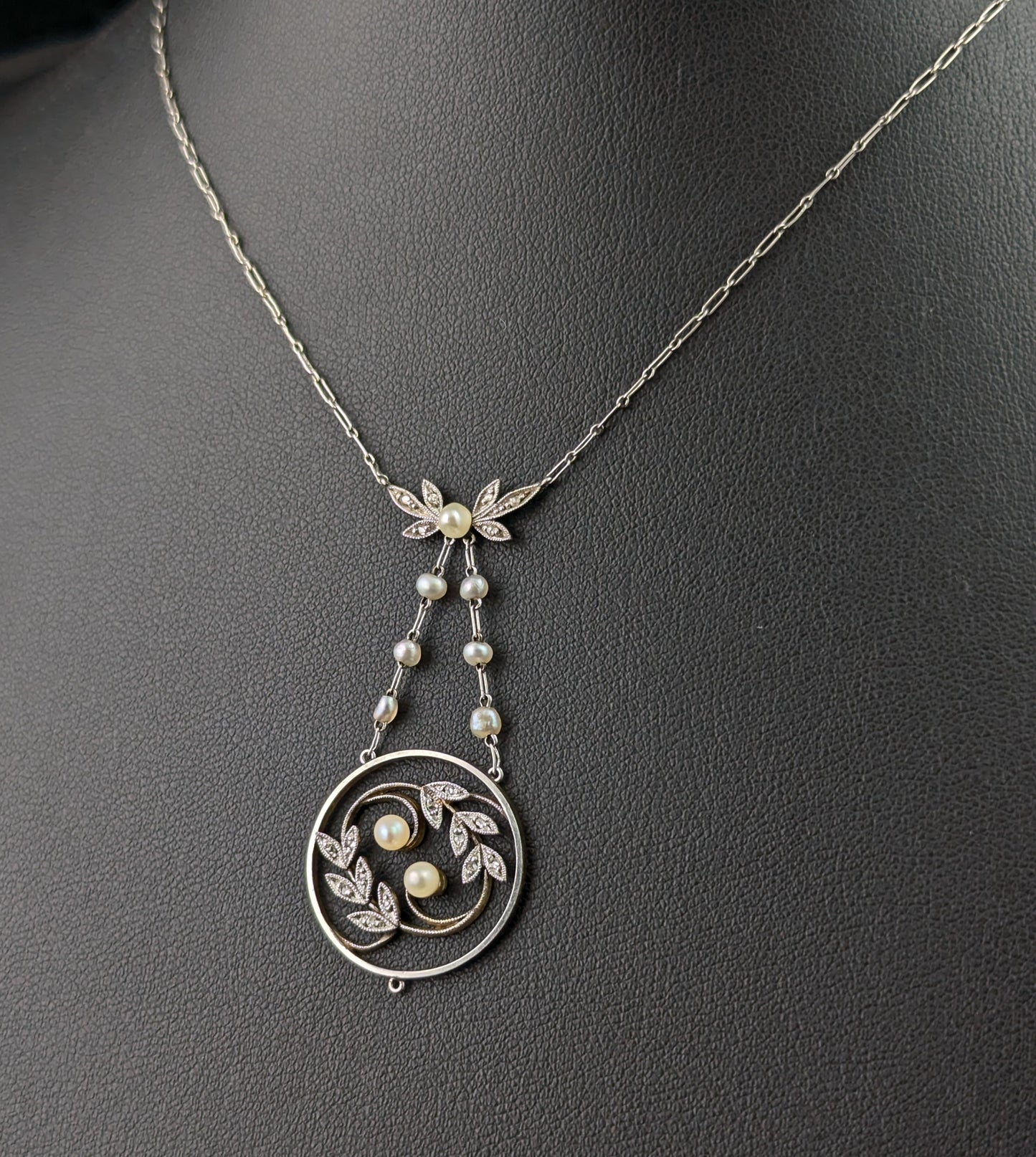 Antique Diamond and Pearl pendant necklace, Edwardian