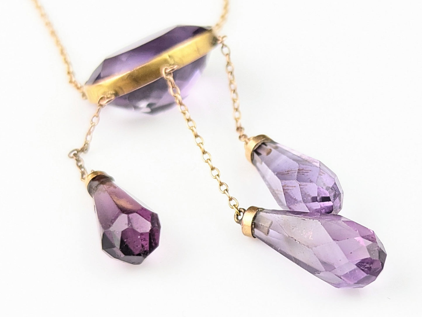 Antique Amethyst drop pendant necklace, 9ct gold