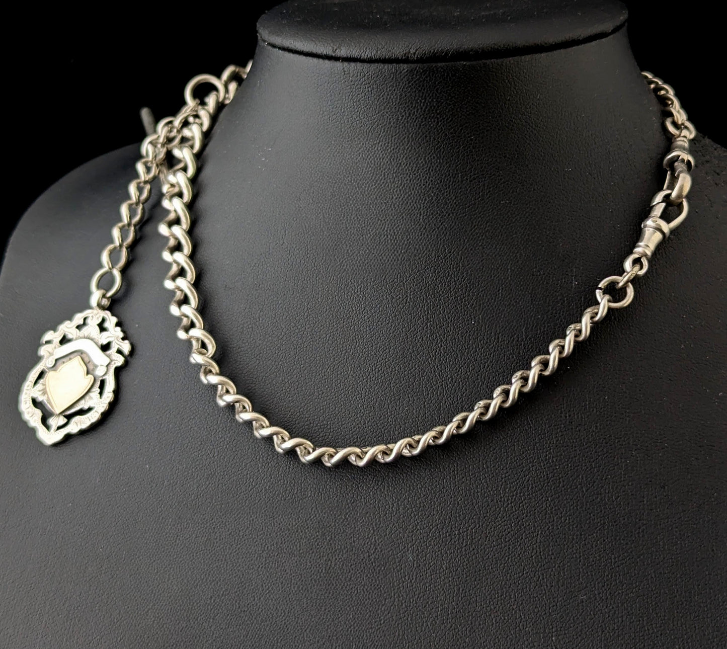Antique Sterling silver Albert chain, Fob and T bar