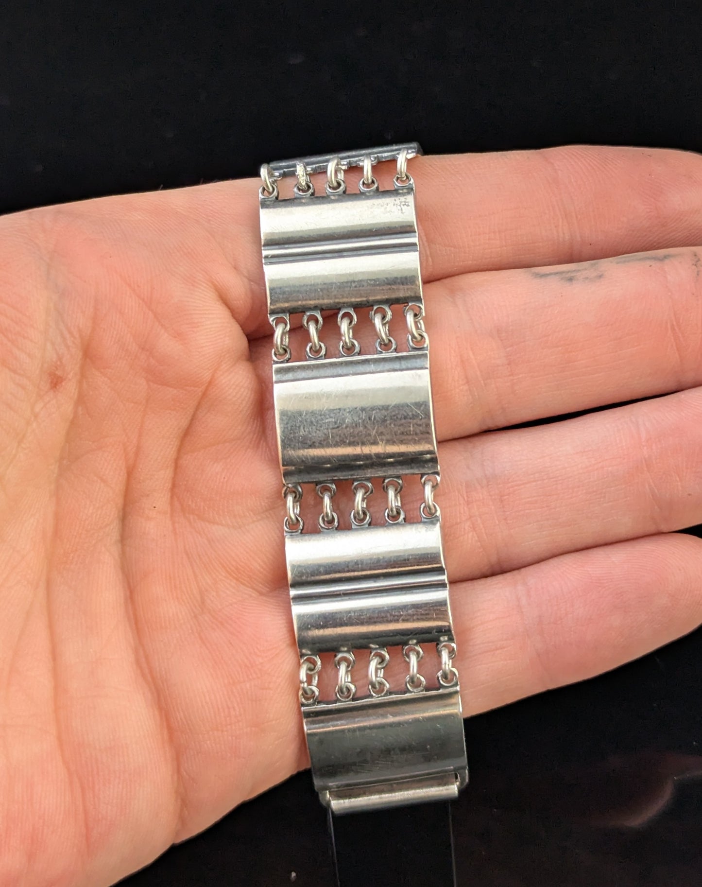 Vintage silver panel bracelet, Mid-20th century