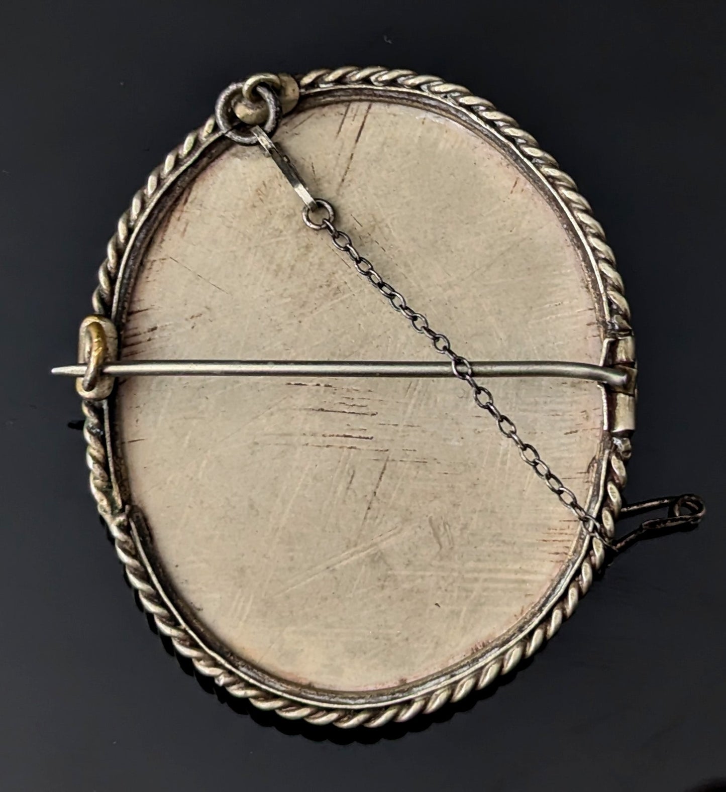 Rare Antique Lava Cameo brooch depicting Jesus, Silver mount