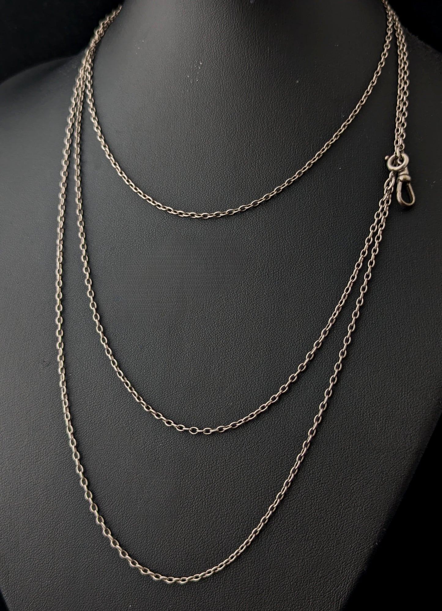 Antique Sterling silver long chain necklace, muff chain