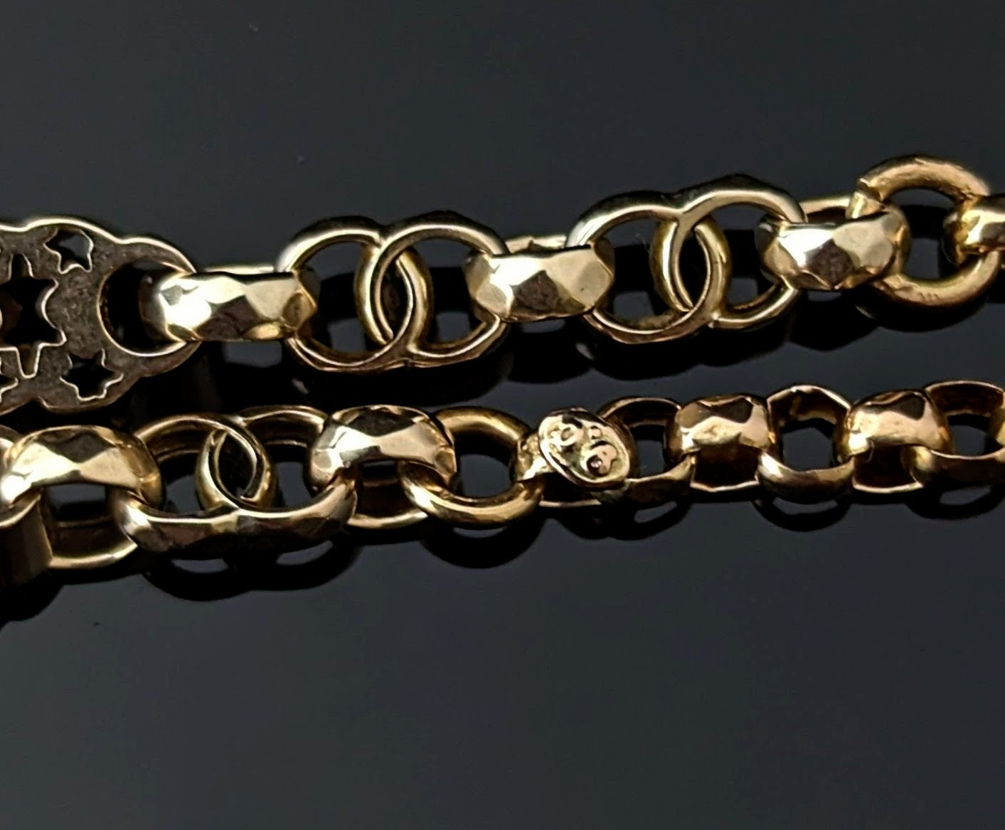 Antique 9ct gold fancy link chain necklace, Rolo link