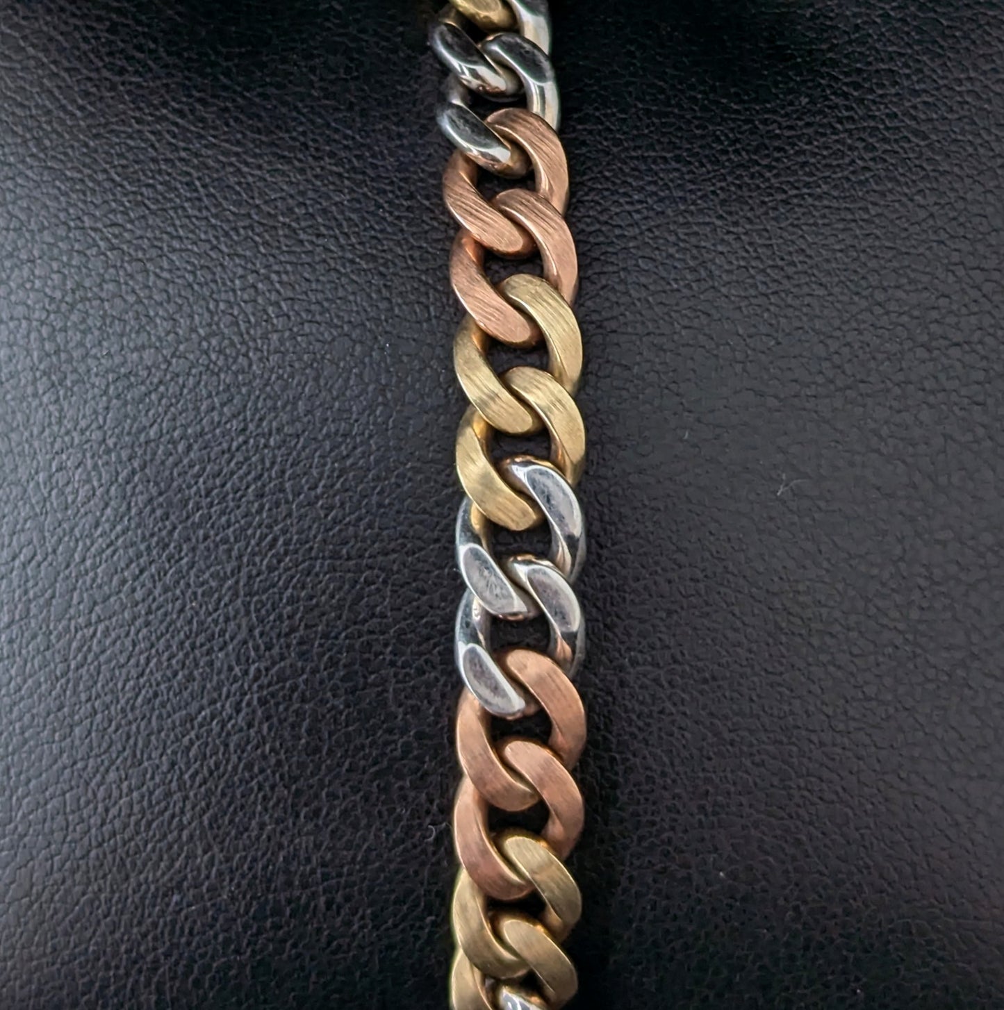 Vintage 9ct three colour gold curb link bracelet, solid