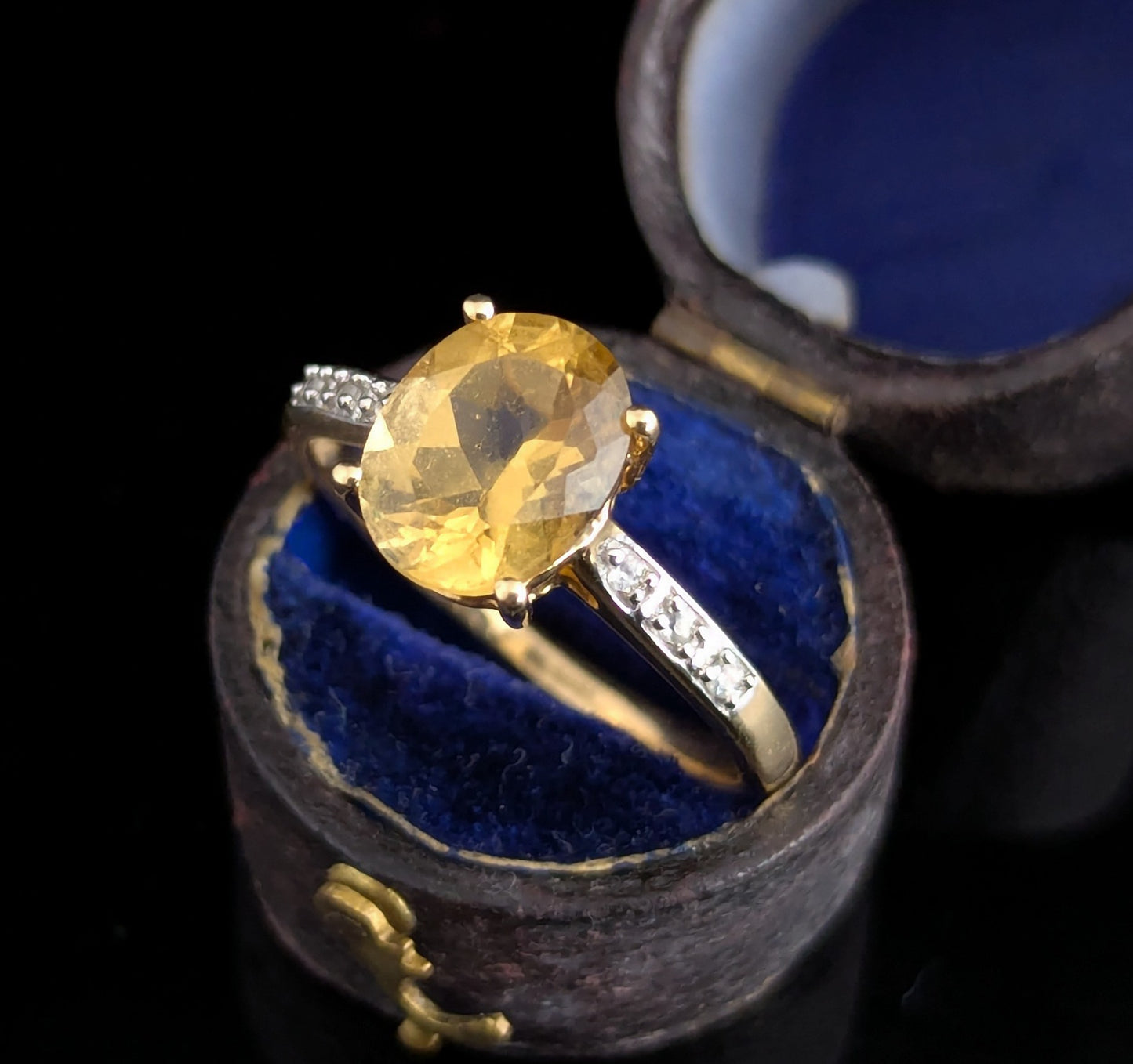 Vintage Citrine and Diamond cocktail ring, 9ct gold