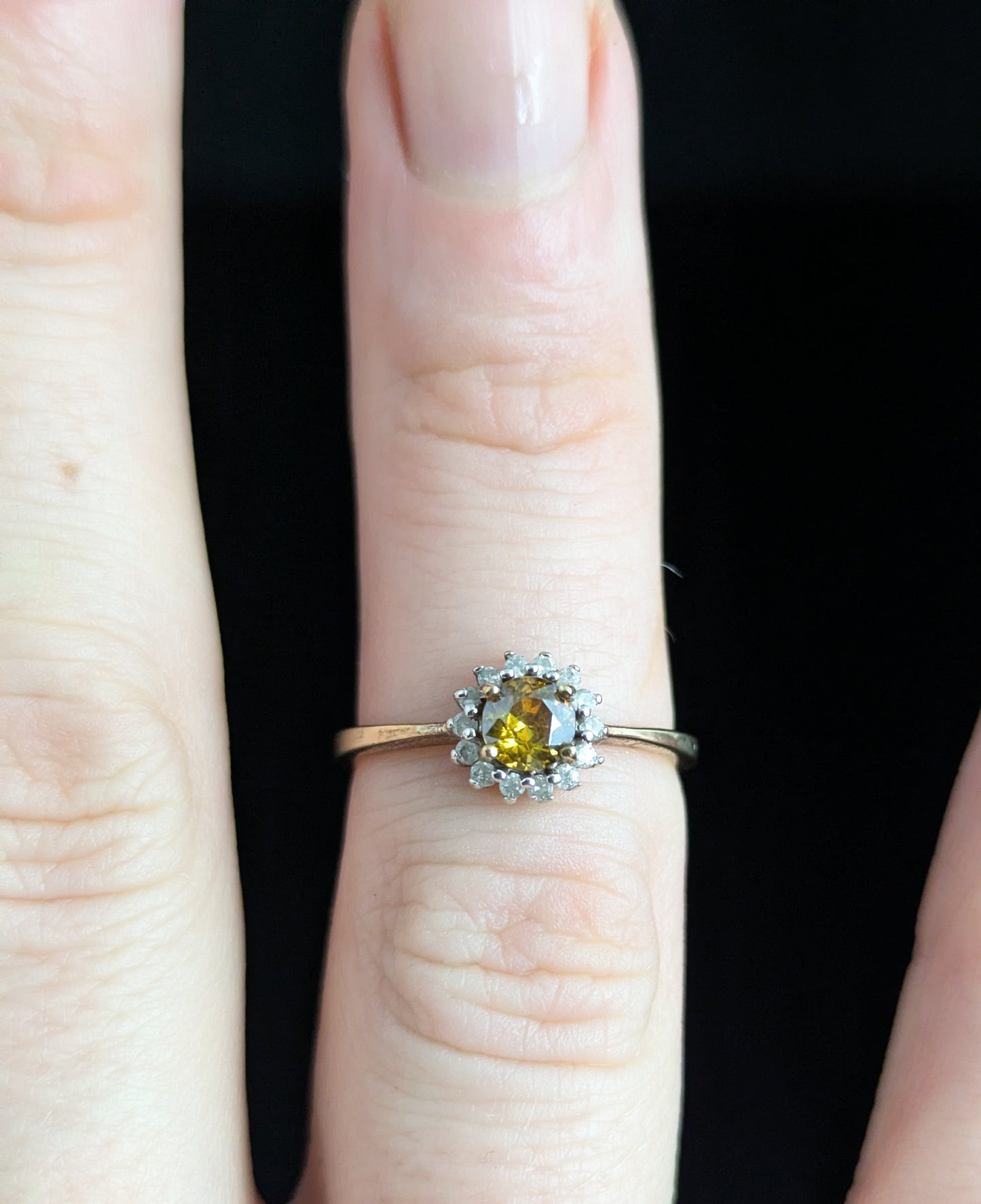 Vintage Yellow and White Zircon cluster ring, 9ct gold