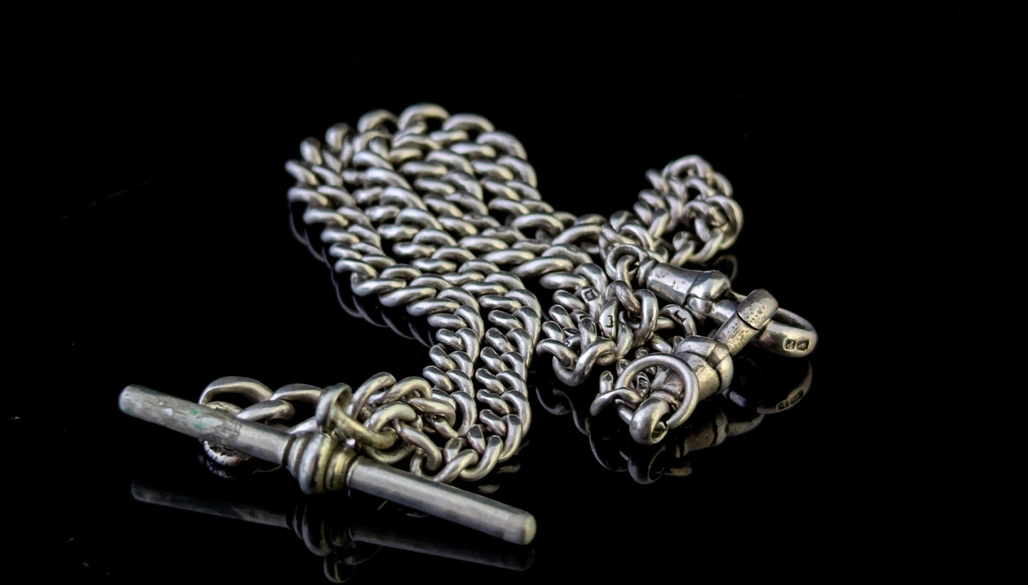 Antique Sterling silver Albert watch chain, necklace, Art Deco