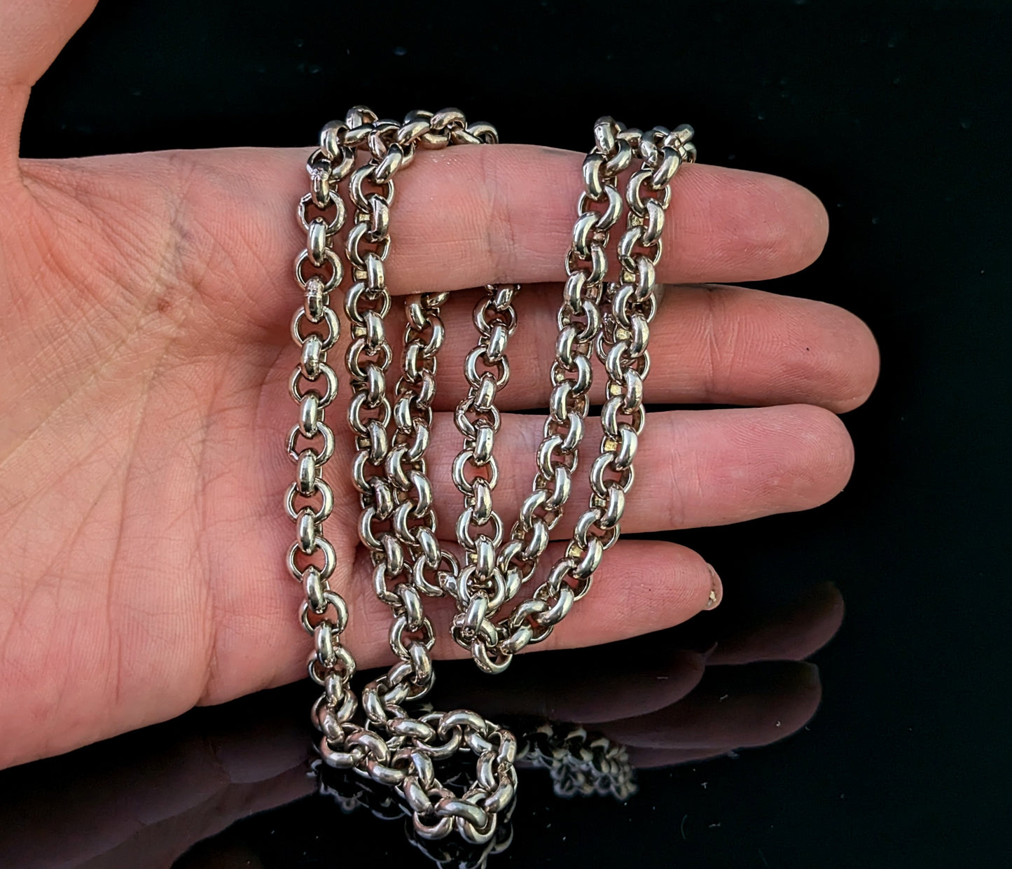 Vintage sterling silver rolo link chain necklace, Heavy