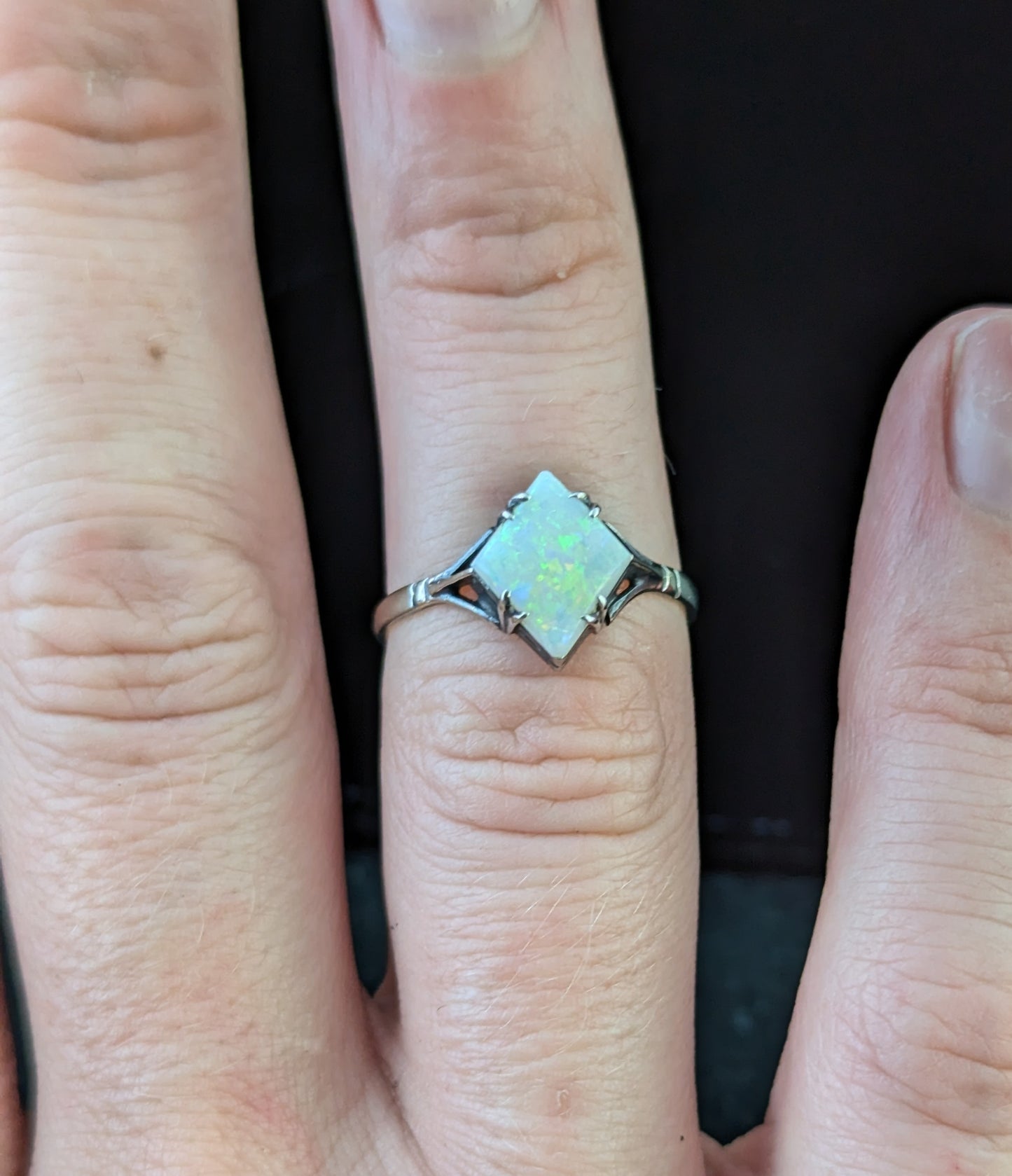 Vintage Art Deco Opal solitaire ring, 9ct White gold