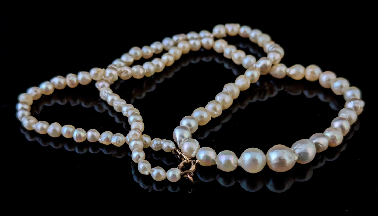 Vintage Cultured Pearl necklace, 9ct gold clasp, baroque shape