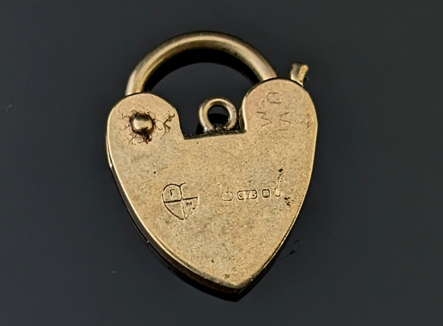 Vintage 9ct gold heart padlock clasp, charm, pendant