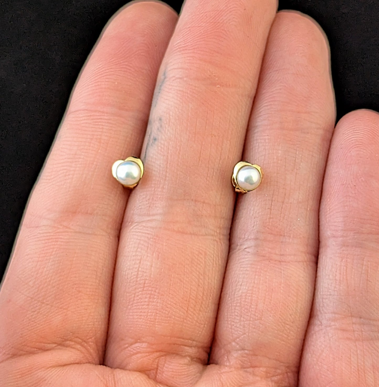 Vintage Pearl love heart stud earrings, 9ct gold