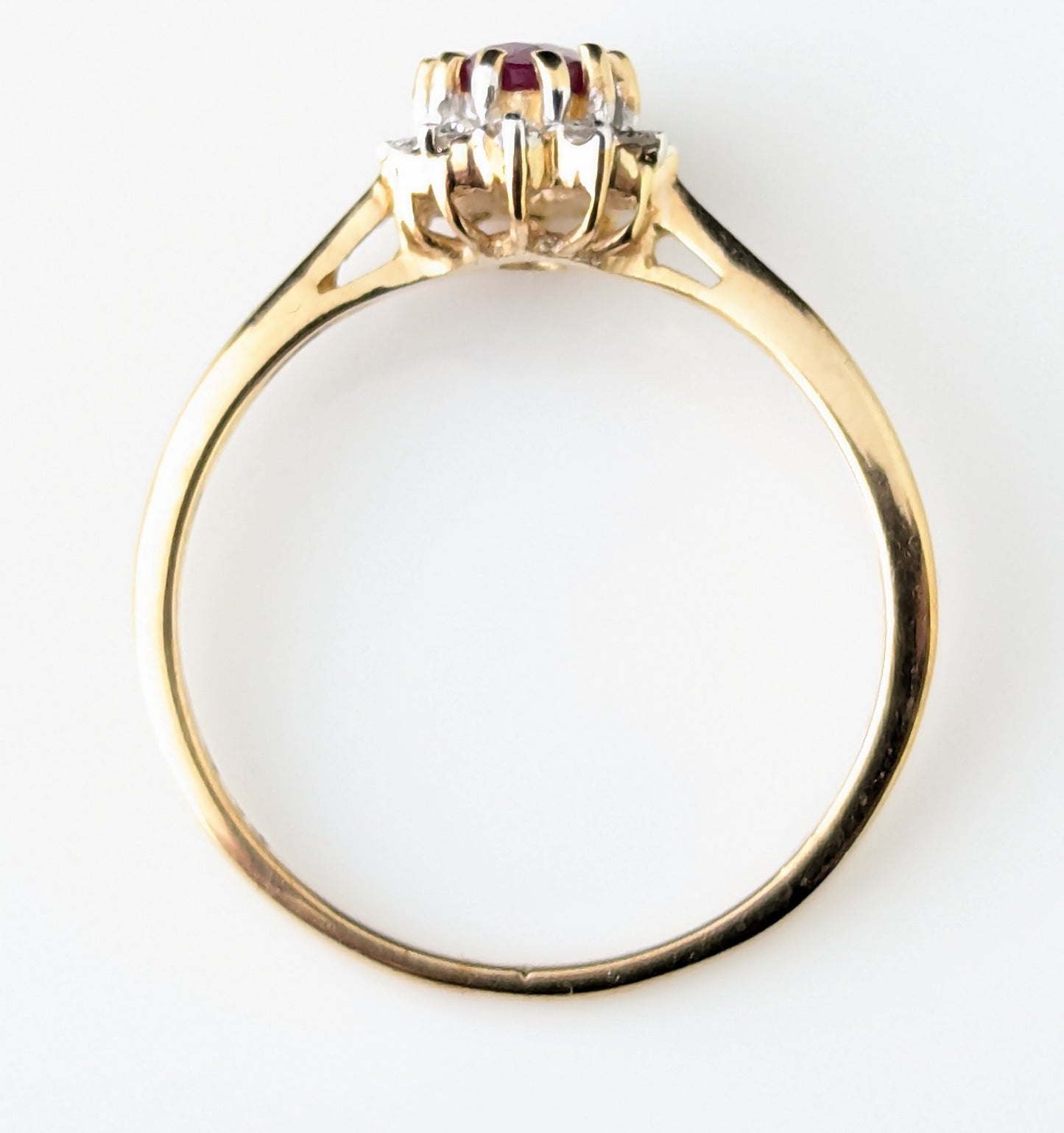 Vintage Ruby and Diamond cluster ring, 9ct gold, Glass filled