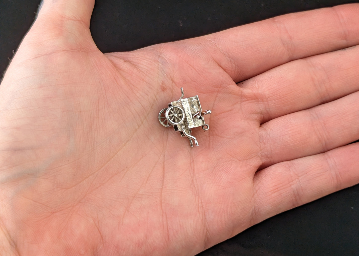 Vintage sterling silver cart charm, Articulated, Tiny pendant
