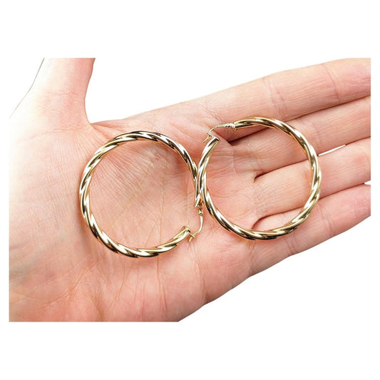 Vintage 9ct gold twist hoop earrings, large size hoops