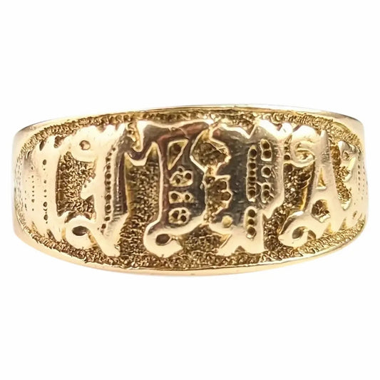 Antique 18k gold Mizpah ring, yellow gold, Victorian