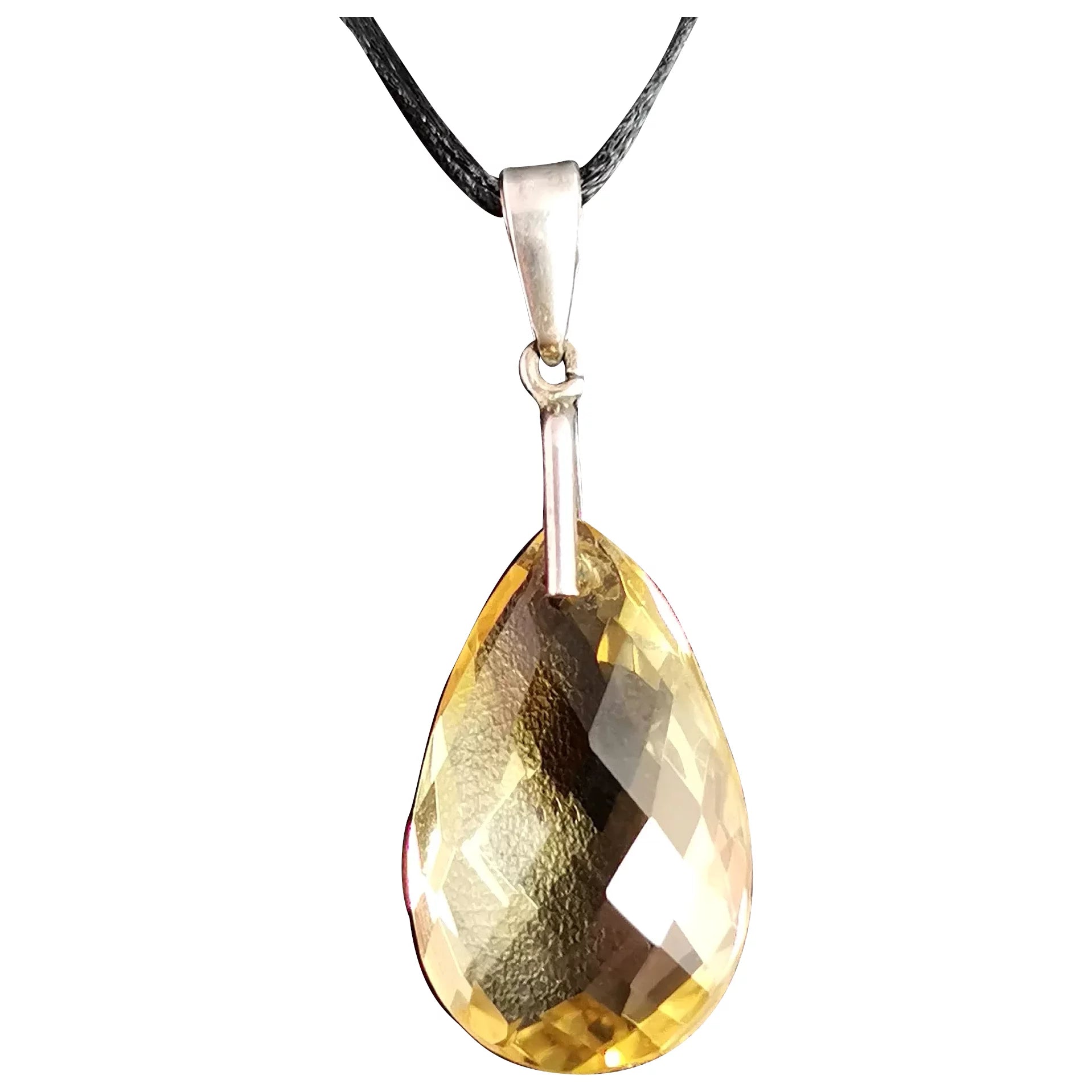 Antique Victorian Citrine Briolette pendant, Sterling silver