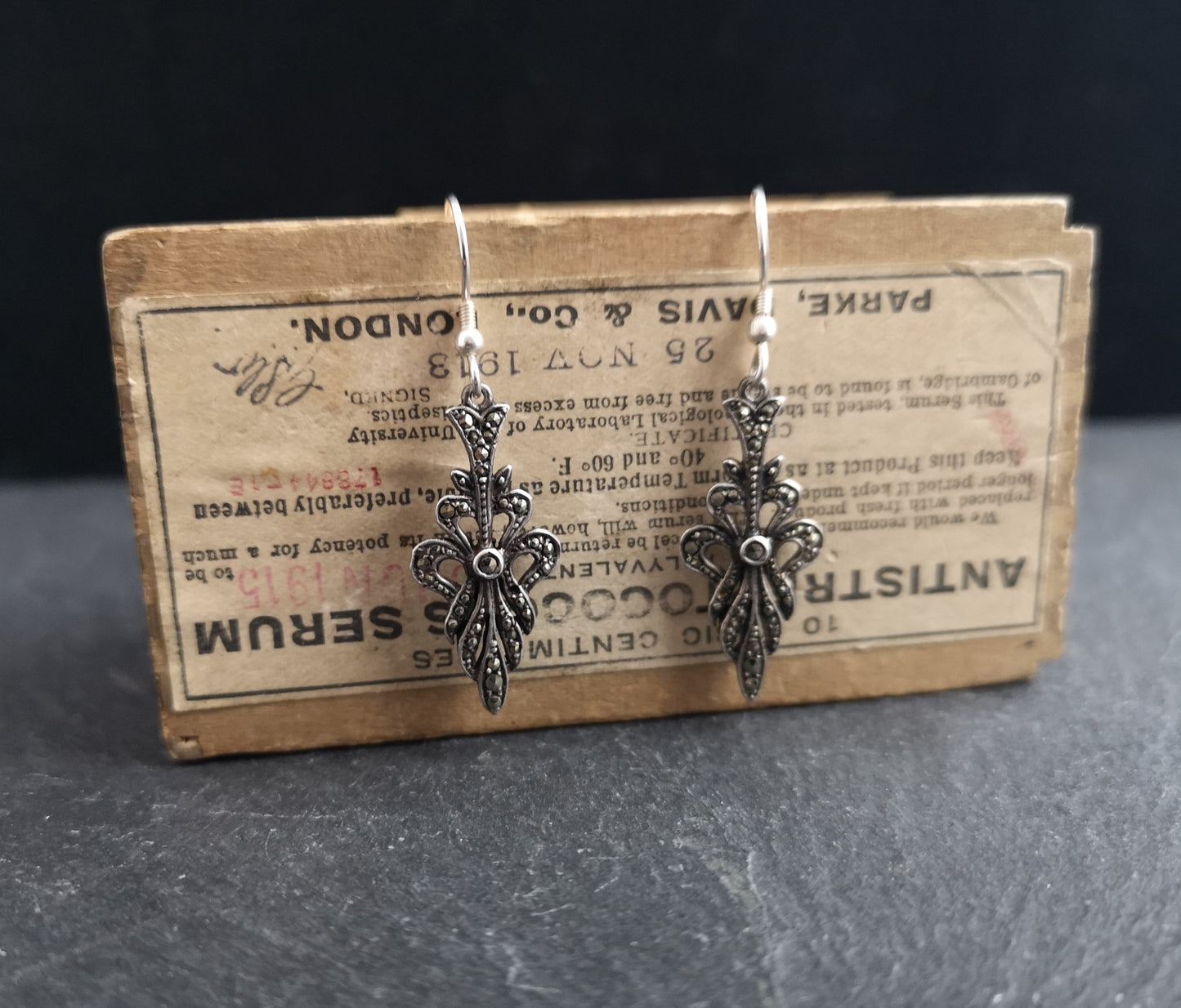 Vintage silver drop earrings, Art Deco