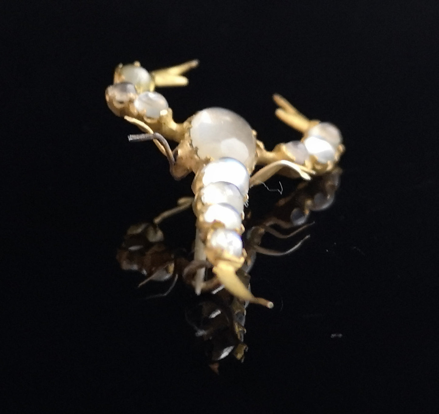 Antique moonstone scorpion brooch, Victorian 22ct gold